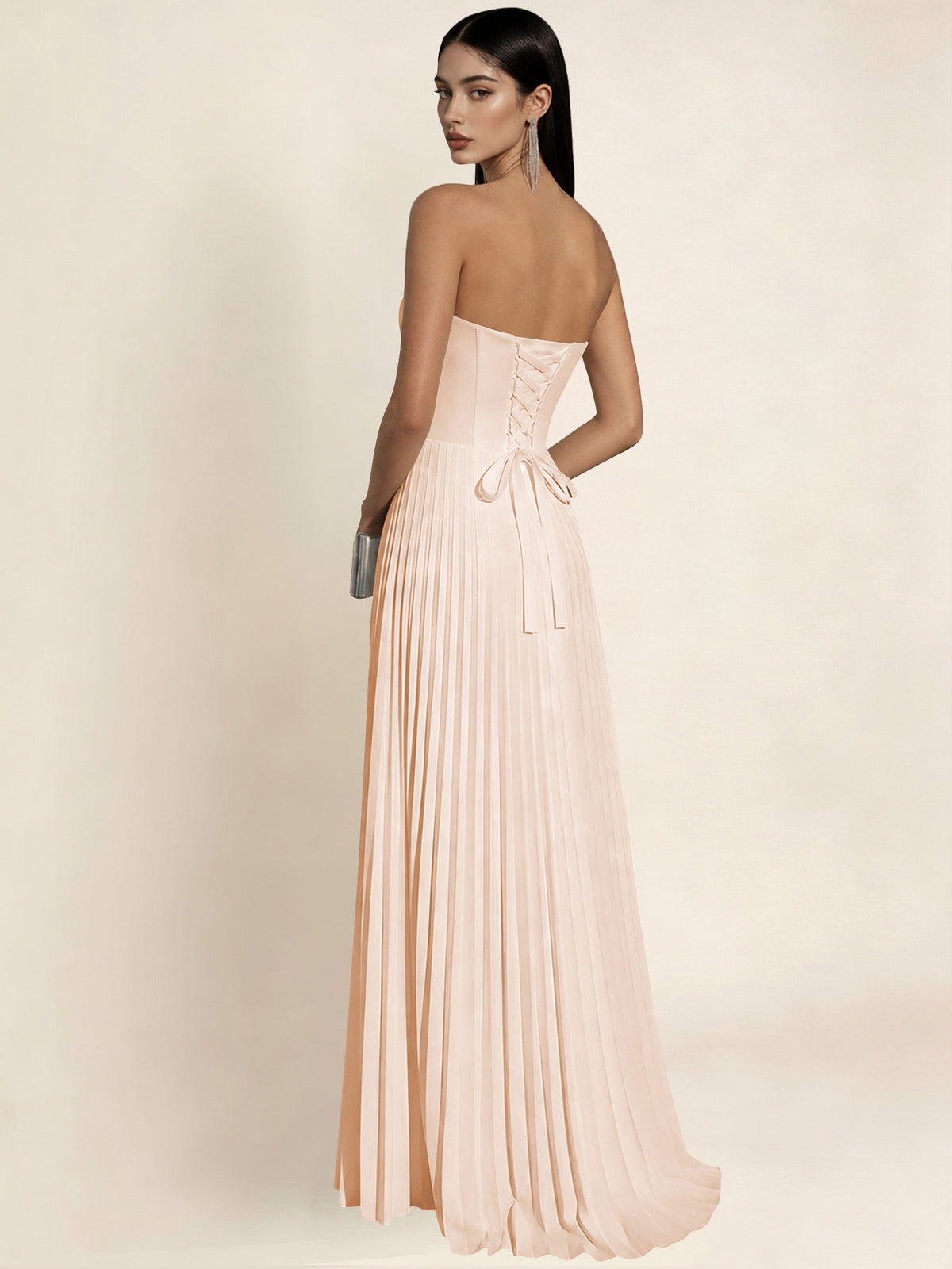 Strapless Satin Pleated A Line Bridesmaid Prom Dress
