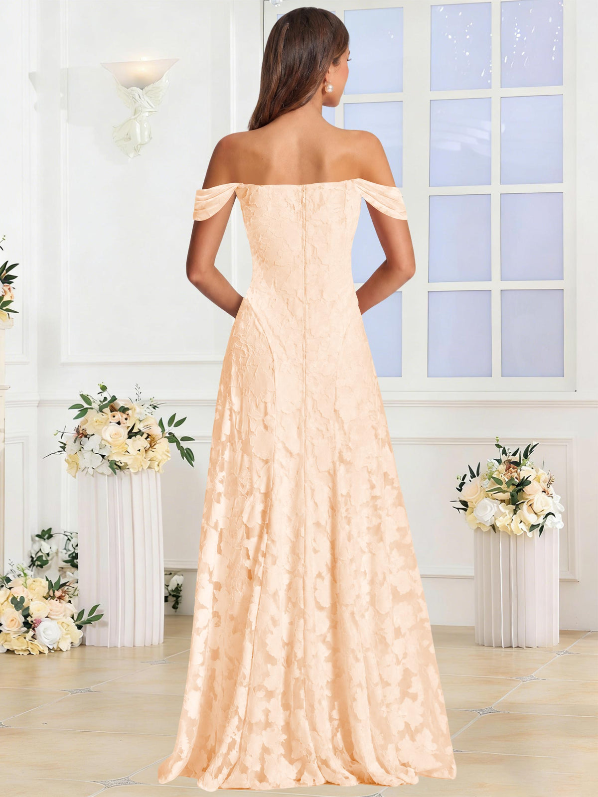 Off the Shoulder Floral Ruched A-line Bridesmaid Dress