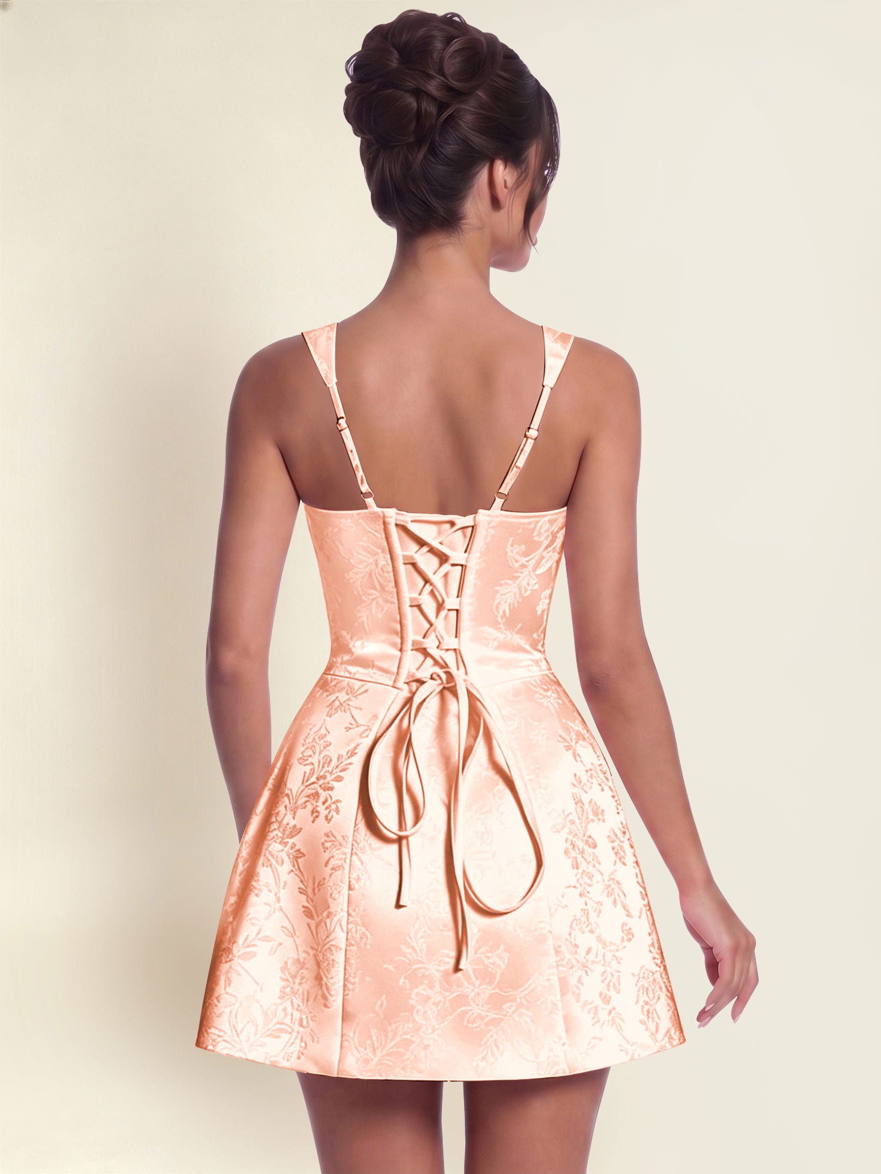 ROVDESY A-Line Square Neck Jacquard Satin Homecoming Mini Dress