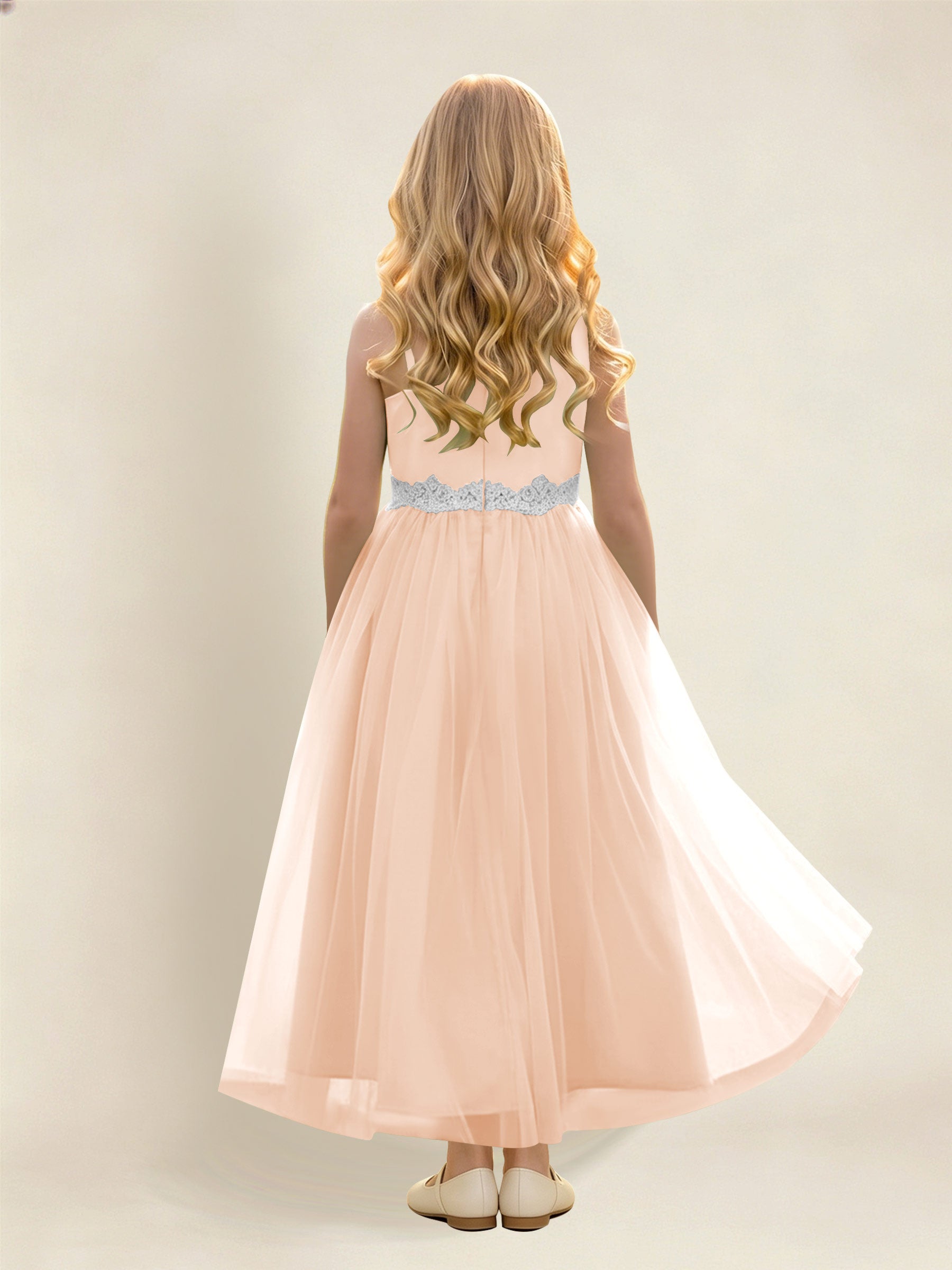 ROVDESY Asymmetric One Shoulder  Satin  Tulle Junior Bridesmaid Dress