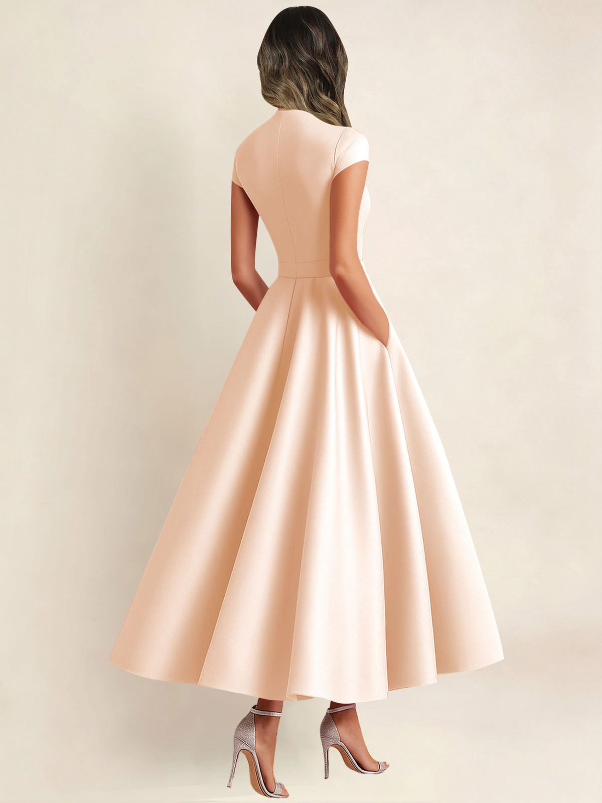 A Line V Neck 3D Flower Satin Mother of the Bride Dress