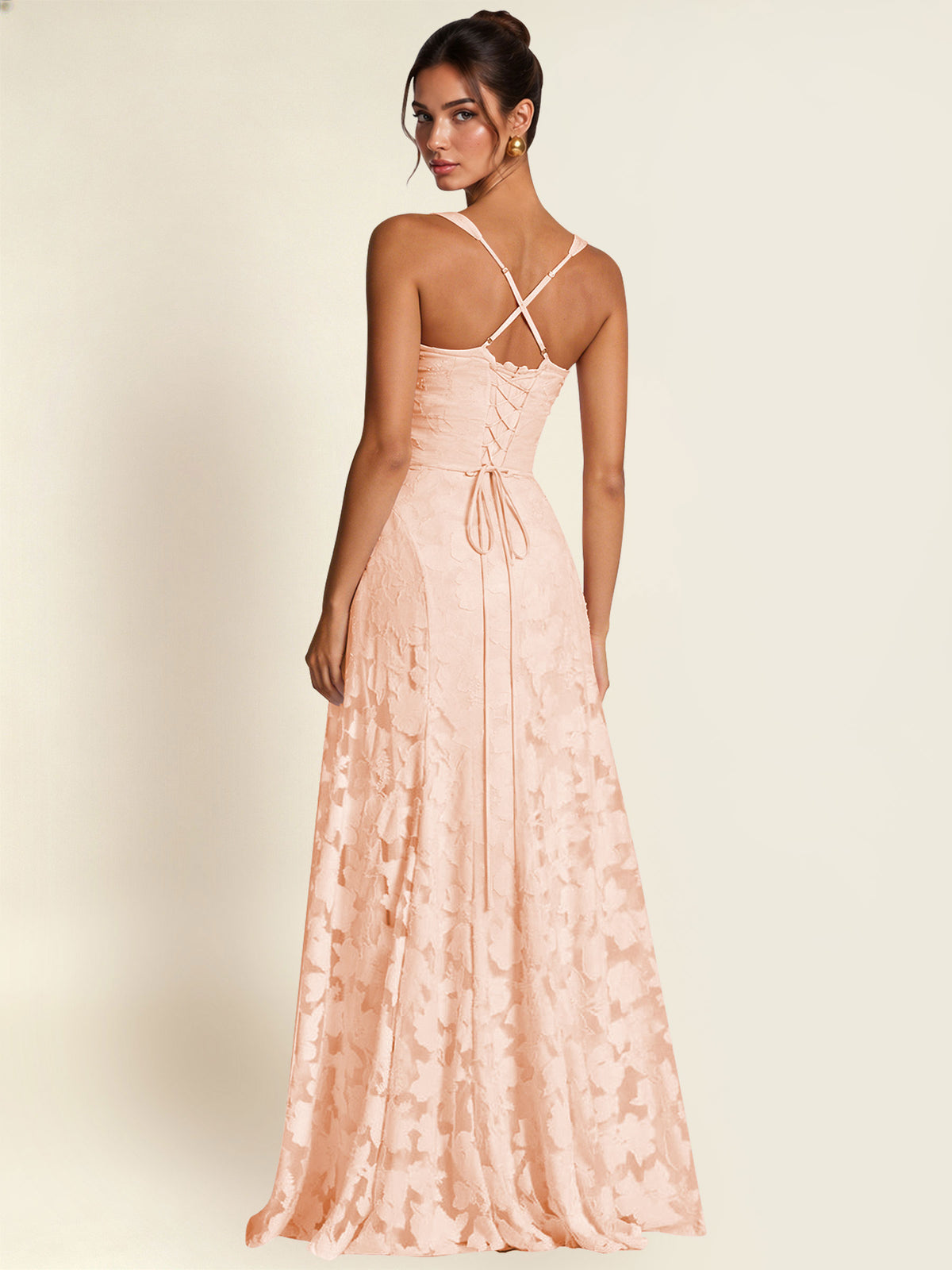 Floral Jacquard A Line Maxi Bridesmaid Dress