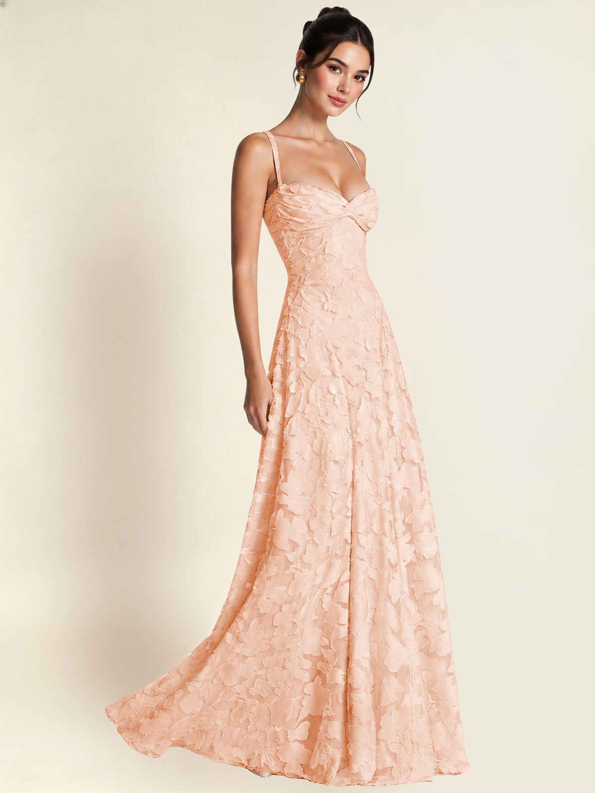 Floral Jacquard A Line Maxi Bridesmaid Dress