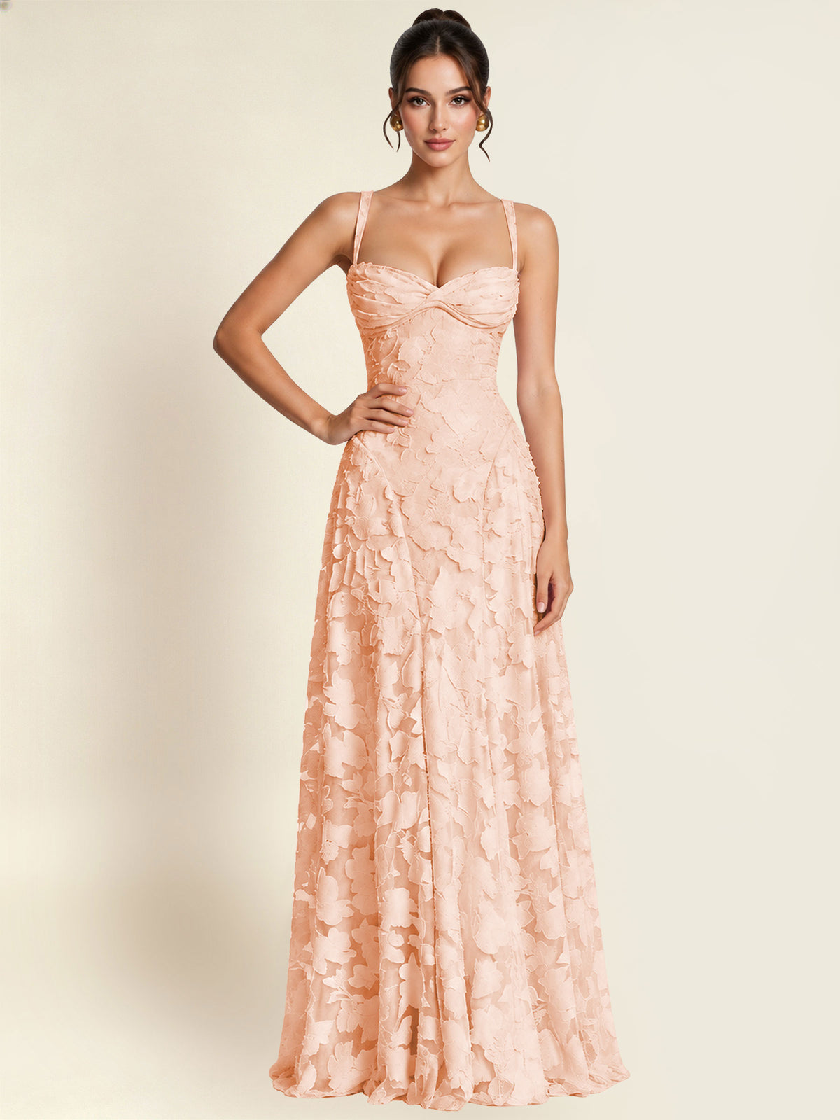 Floral Jacquard A Line Maxi Bridesmaid Dress