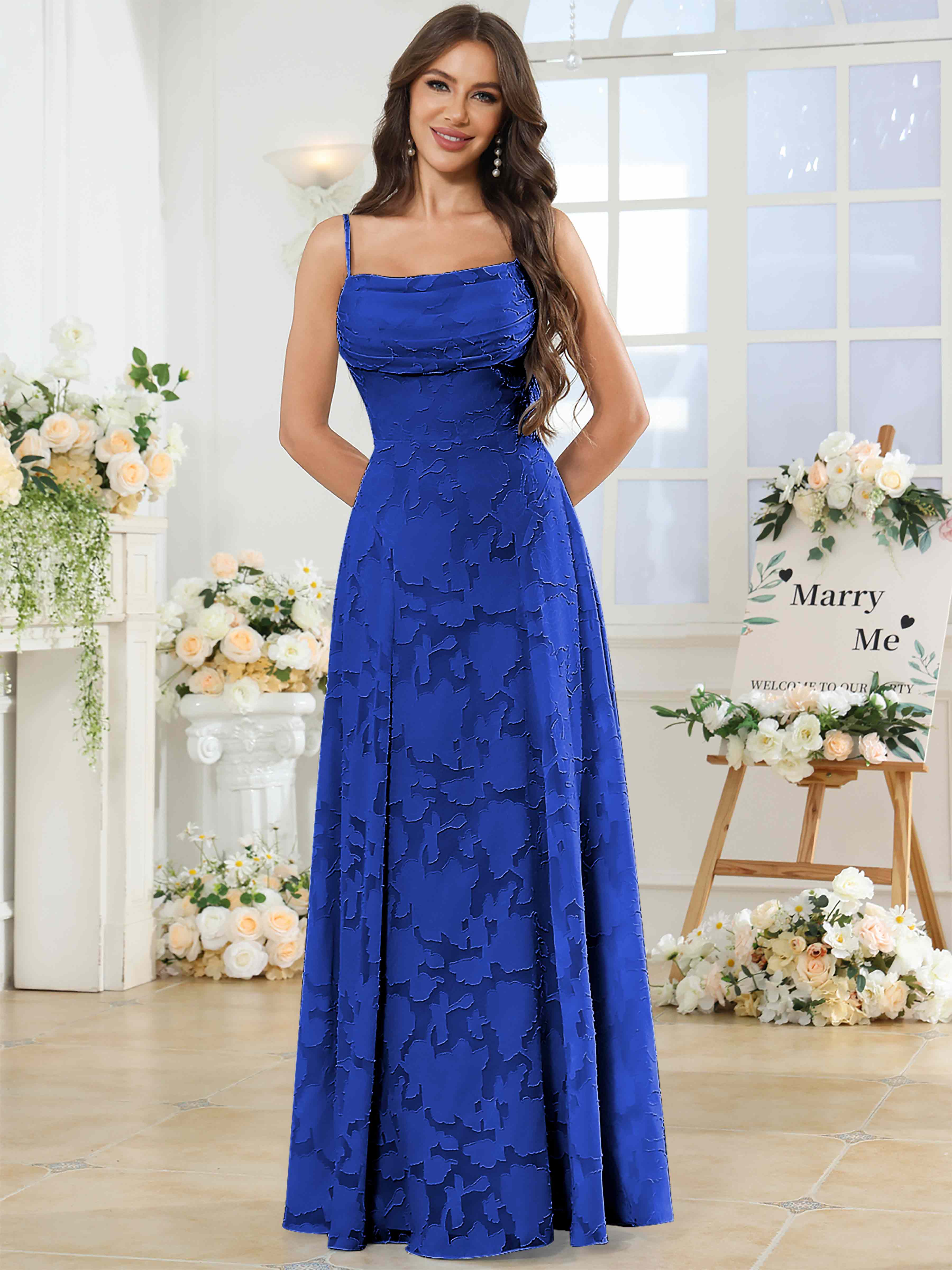 ROVDESY Cowl Chiffon Jacquard Bridesmaid/Prom Dress