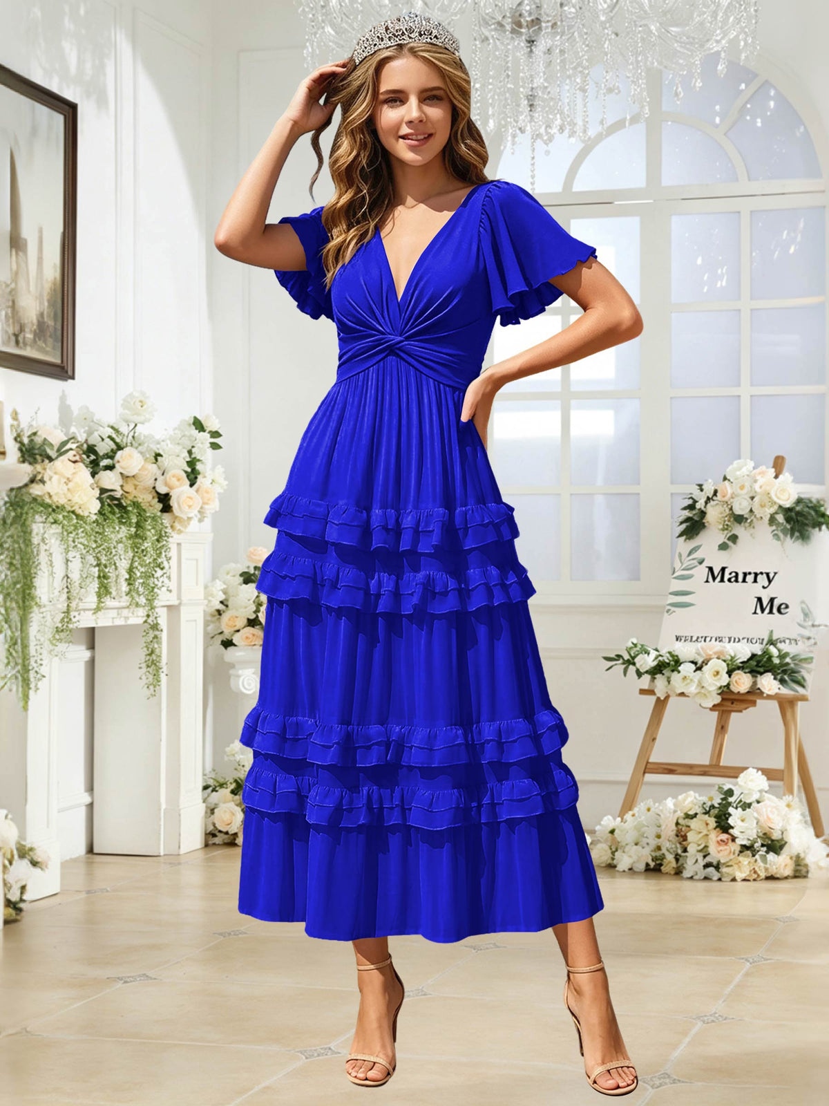 A Line Chiffon Pleated Bridesmaid Dress with Sleeves
