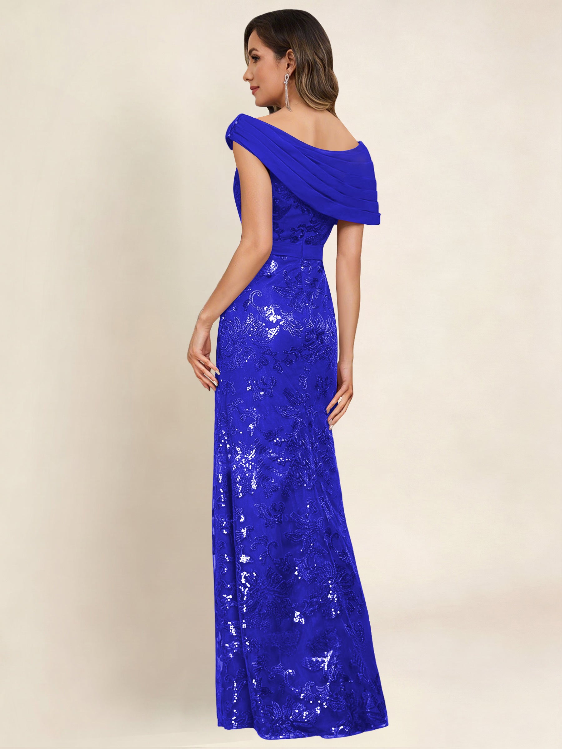 ROVDESY Off the Shoulder Sequin Mermaid Long Mother Of The Bride Dress Formal Gown