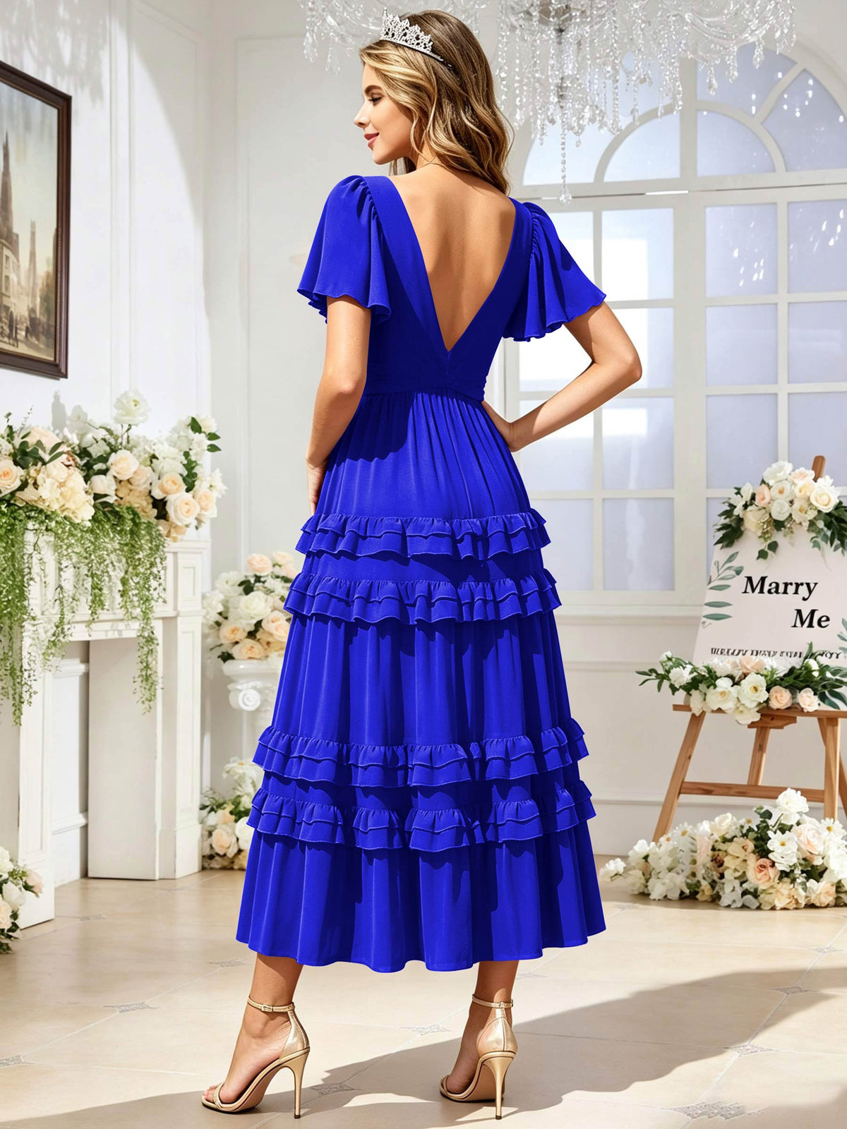 A Line Chiffon Pleated Bridesmaid Dress with Sleeves
