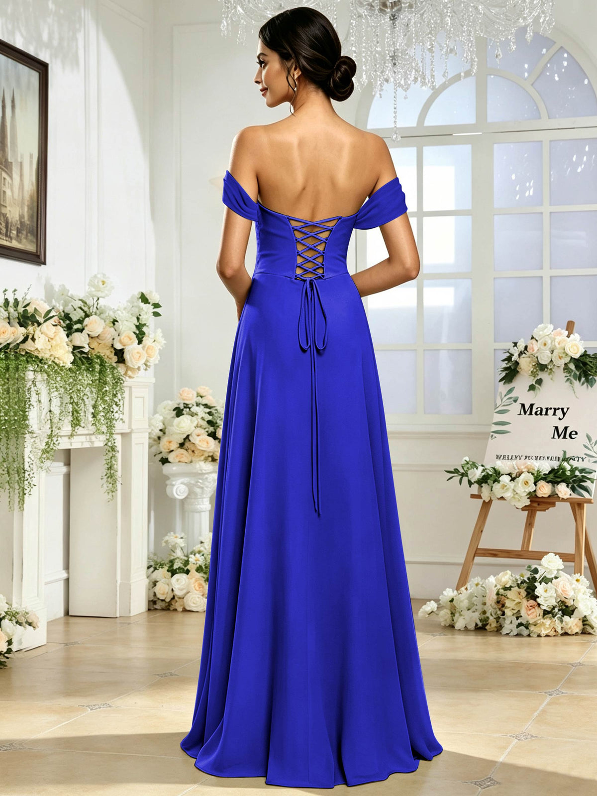 Off the Shoulder Chiffon A Line Long Bridesmaid Dress with Slit