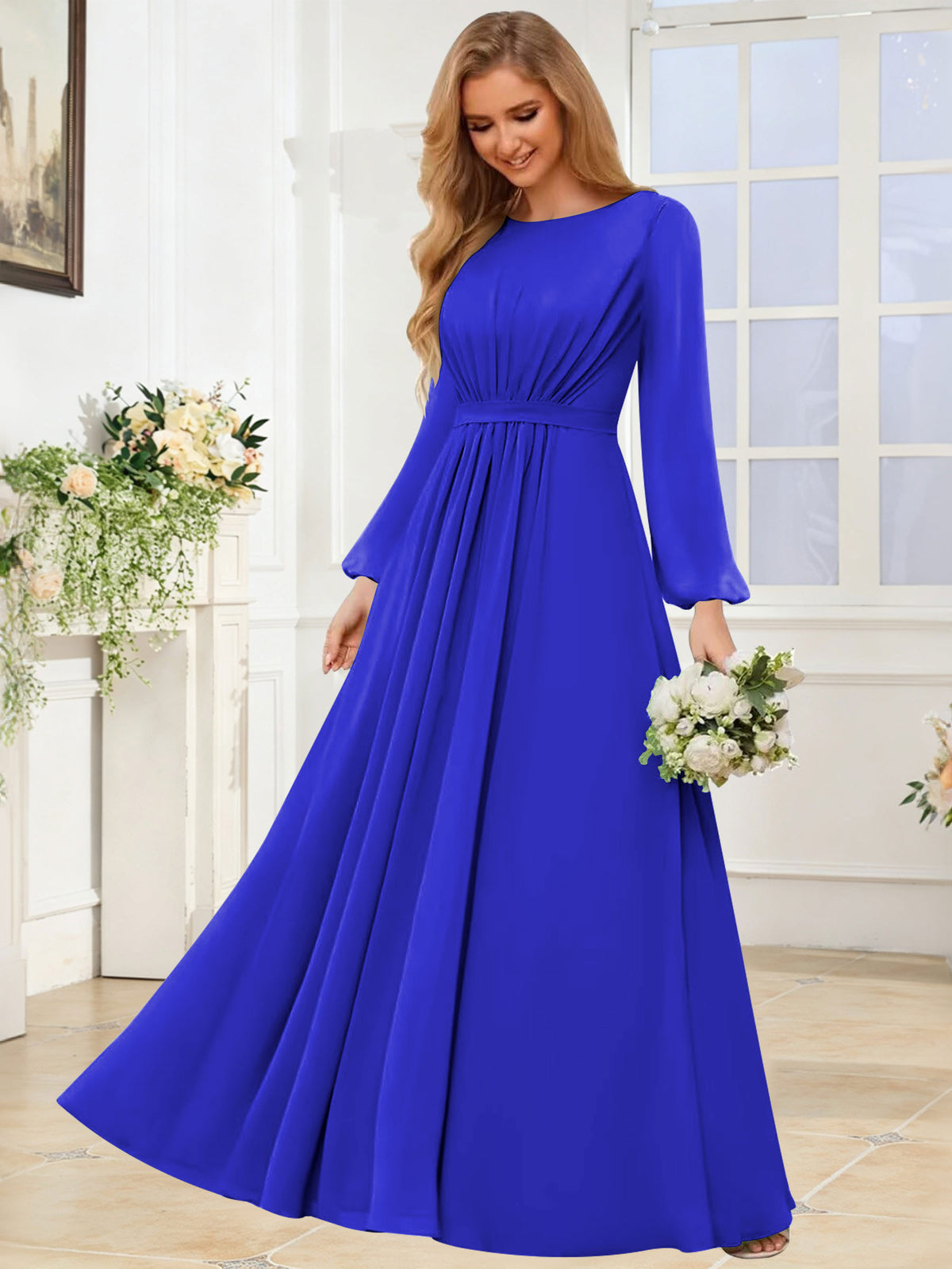 A-Line Chiffon Long Sleeve Bridesmaid Dress