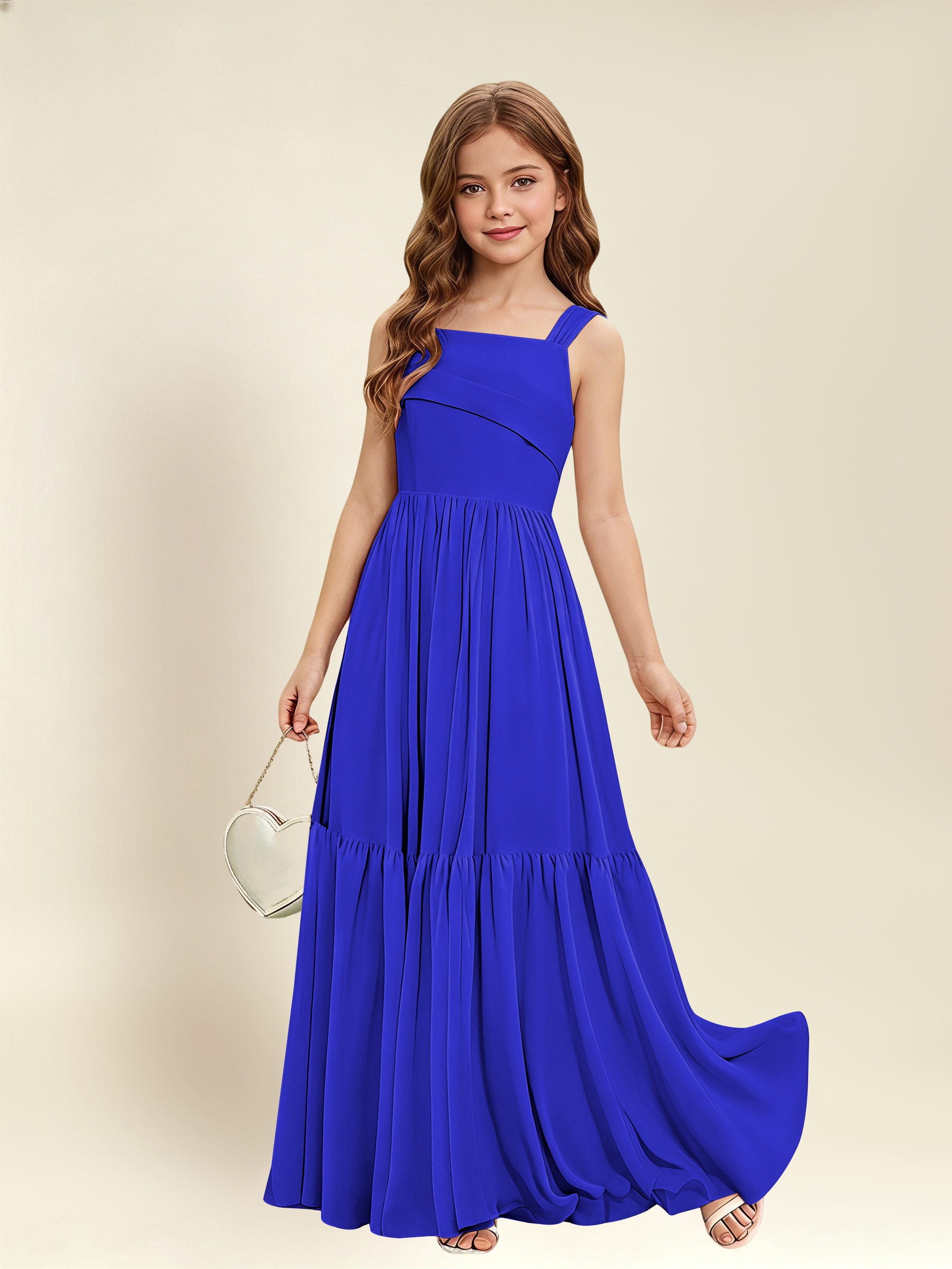 ROVDESY A-Line Square Neck Chiffon  Junior Bridesmaid Dress