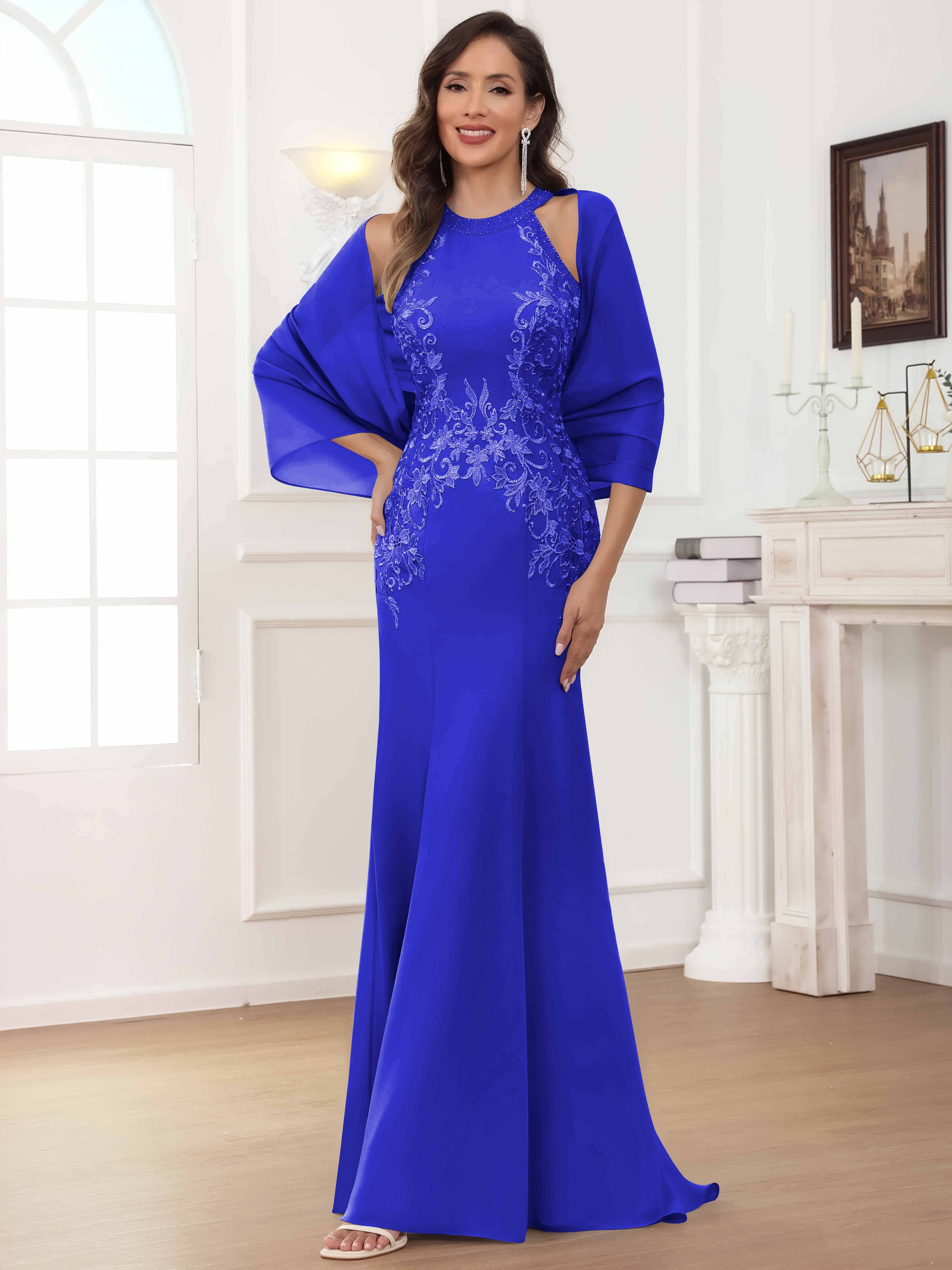 ROVDESY Halter Mermaid Lace Mother Of The Bride Dress With Jacket