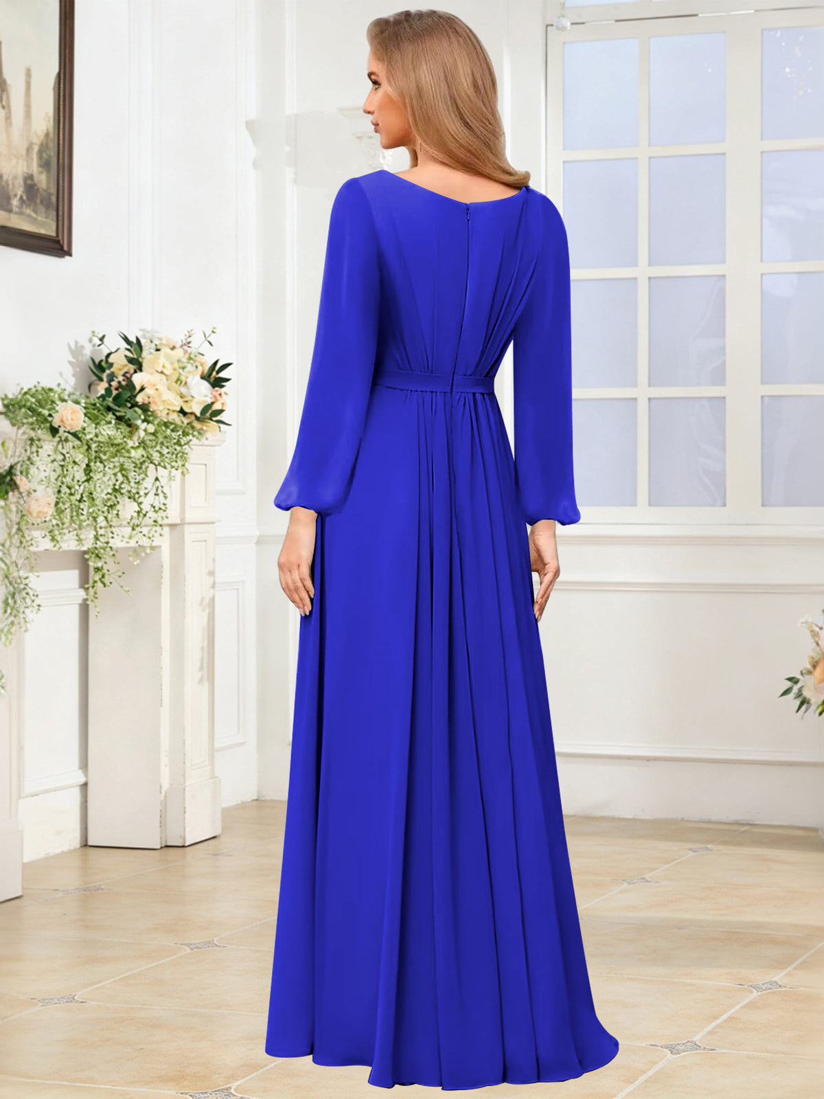 A-Line Chiffon Long Sleeve Bridesmaid Dress