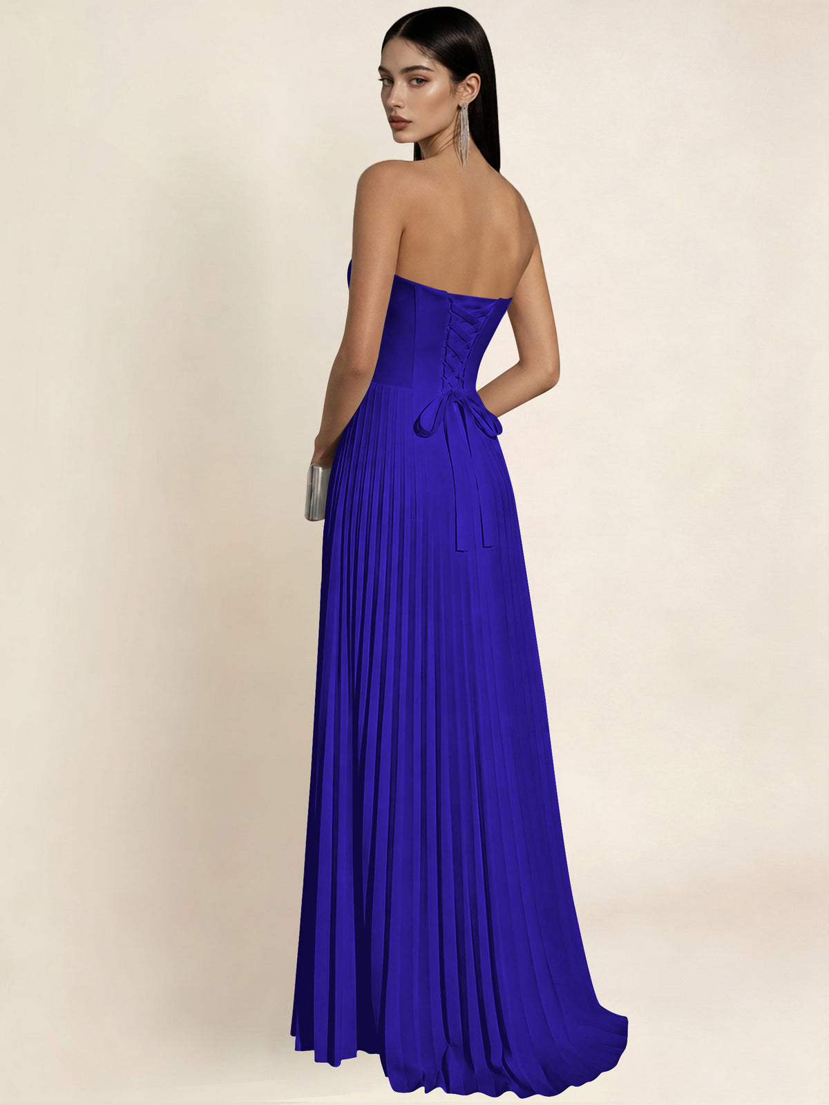 Strapless Satin Pleated A Line Bridesmaid Prom Dress
