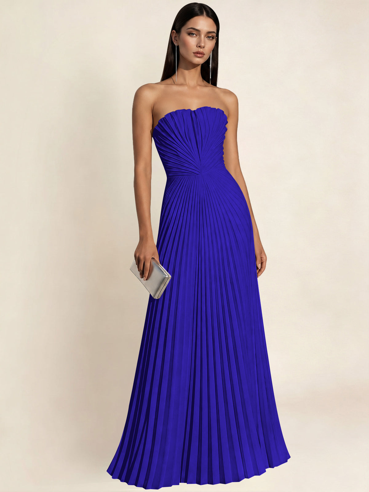 Strapless Satin Pleated A Line Bridesmaid Prom Dress