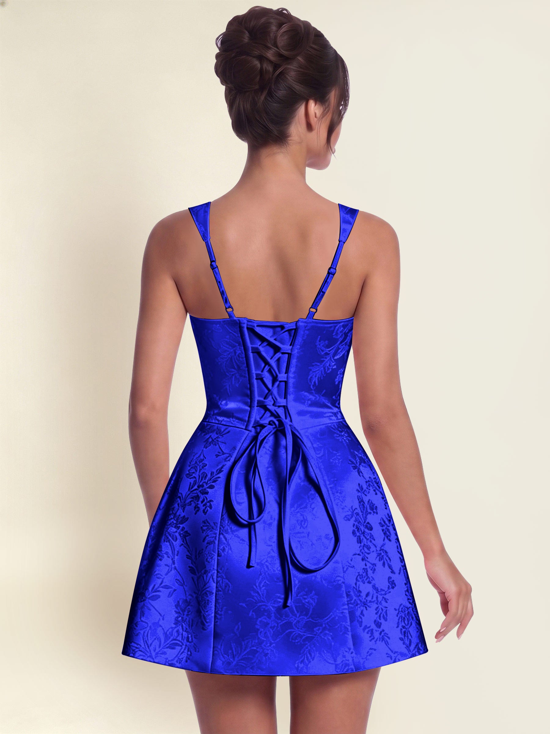 ROVDESY A-Line Square Neck Jacquard Satin Homecoming Mini Dress