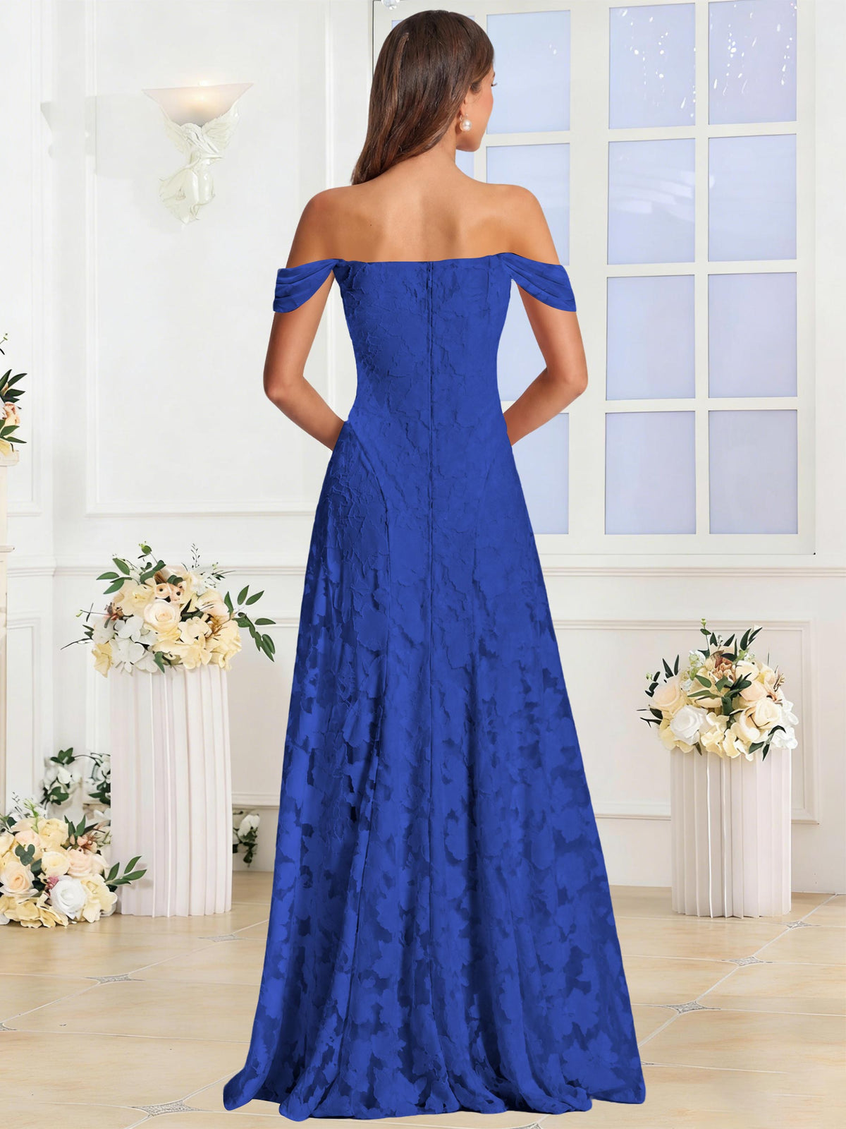 Off the Shoulder Floral Ruched A-line Bridesmaid Dress