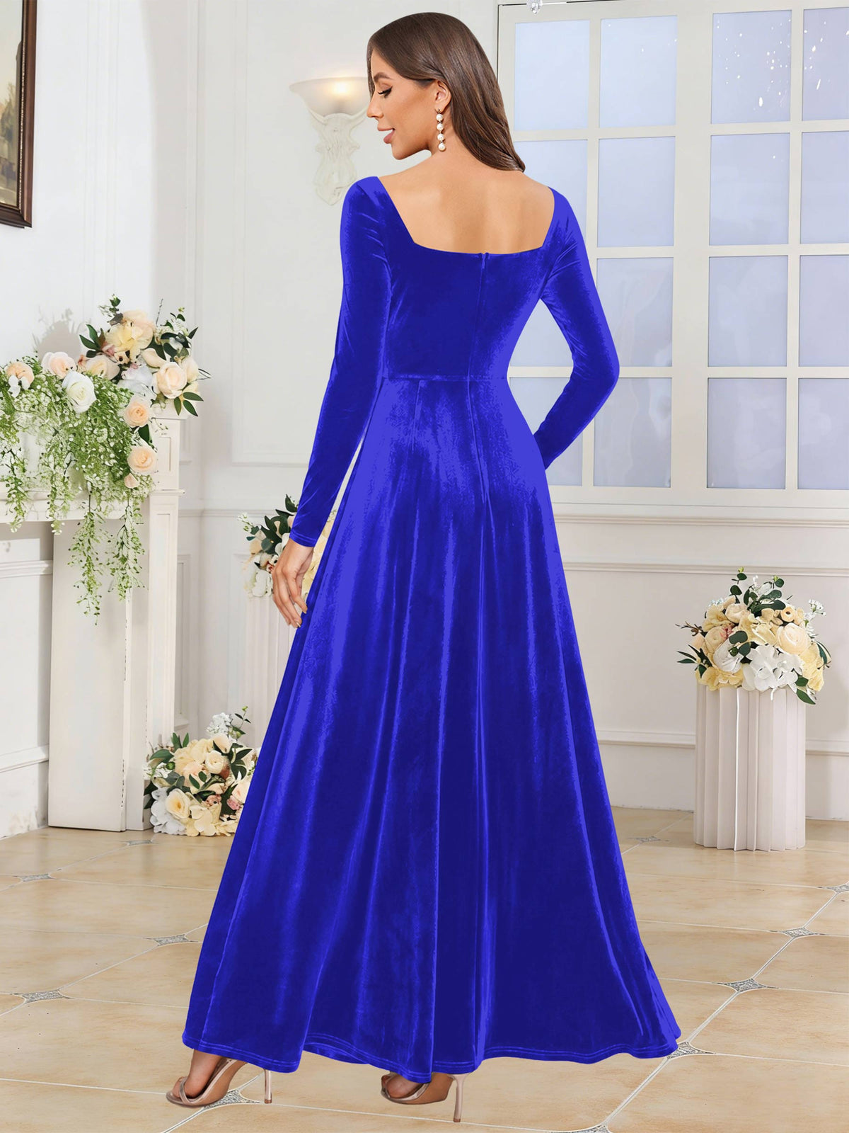 Velvet A Line Long Sleeve Bridesmaid Dresses