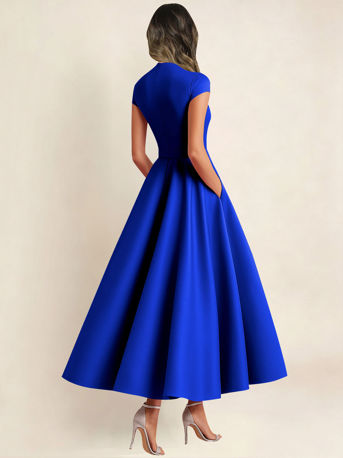 A Line V Neck 3D Flower Satin Mother of the Bride Dress