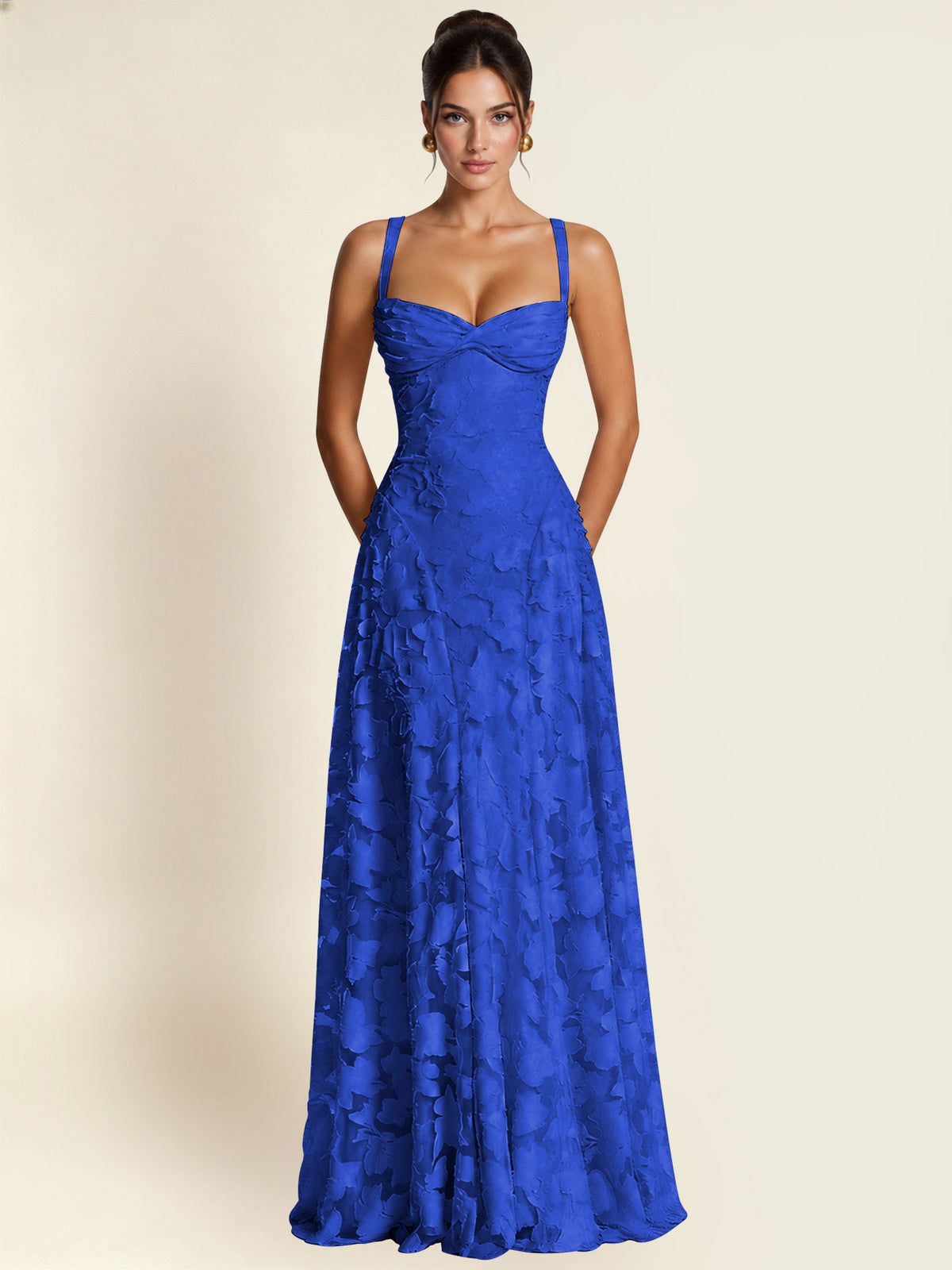 Floral Jacquard A Line Maxi Bridesmaid Dress