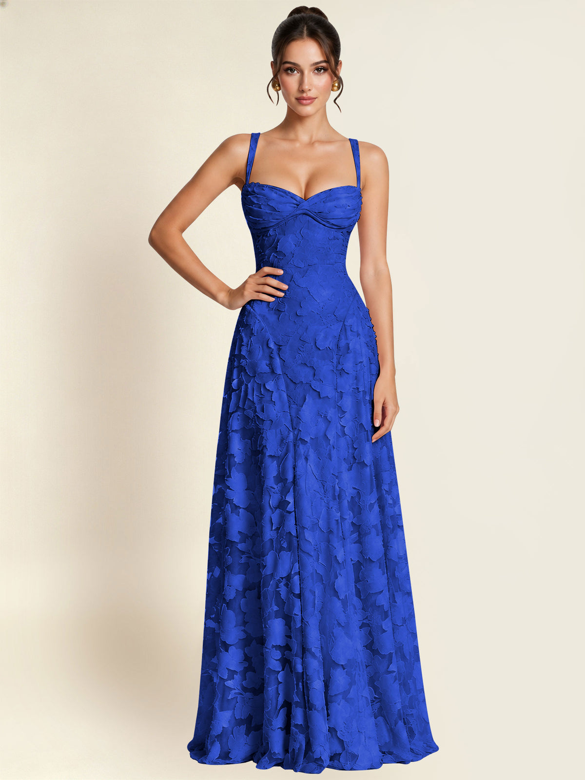 Floral Jacquard A Line Maxi Bridesmaid Dress