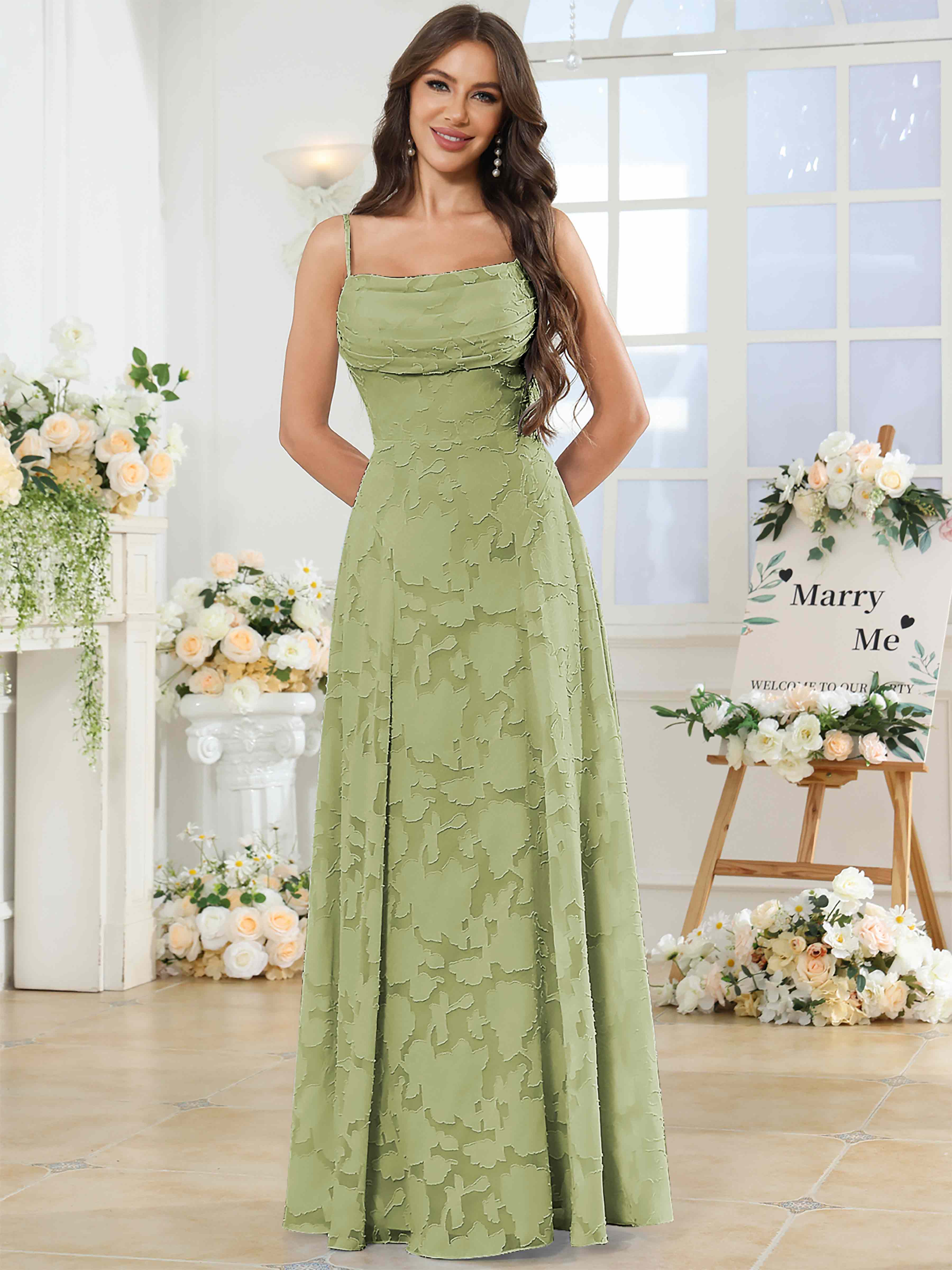 ROVDESY Cowl Chiffon Jacquard Bridesmaid/Prom Dress