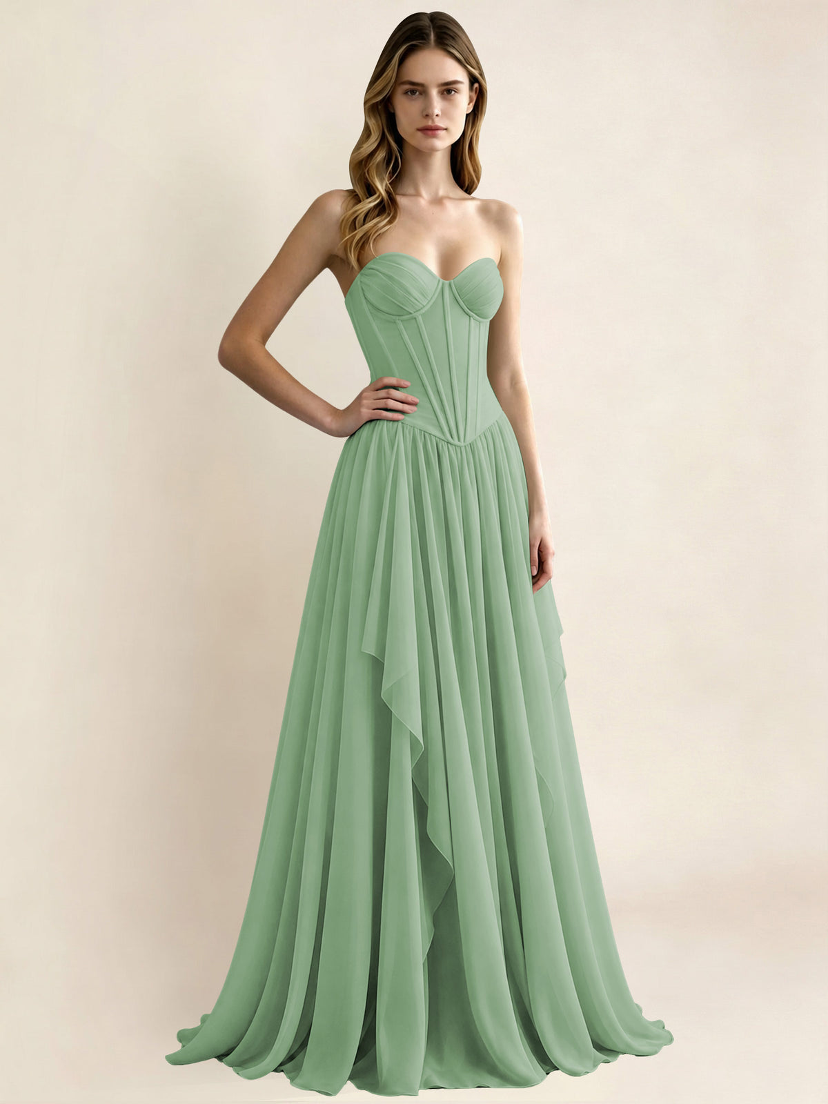 Sweetheart Chiffon Pleated A Line Bridesmaid Formal Dress