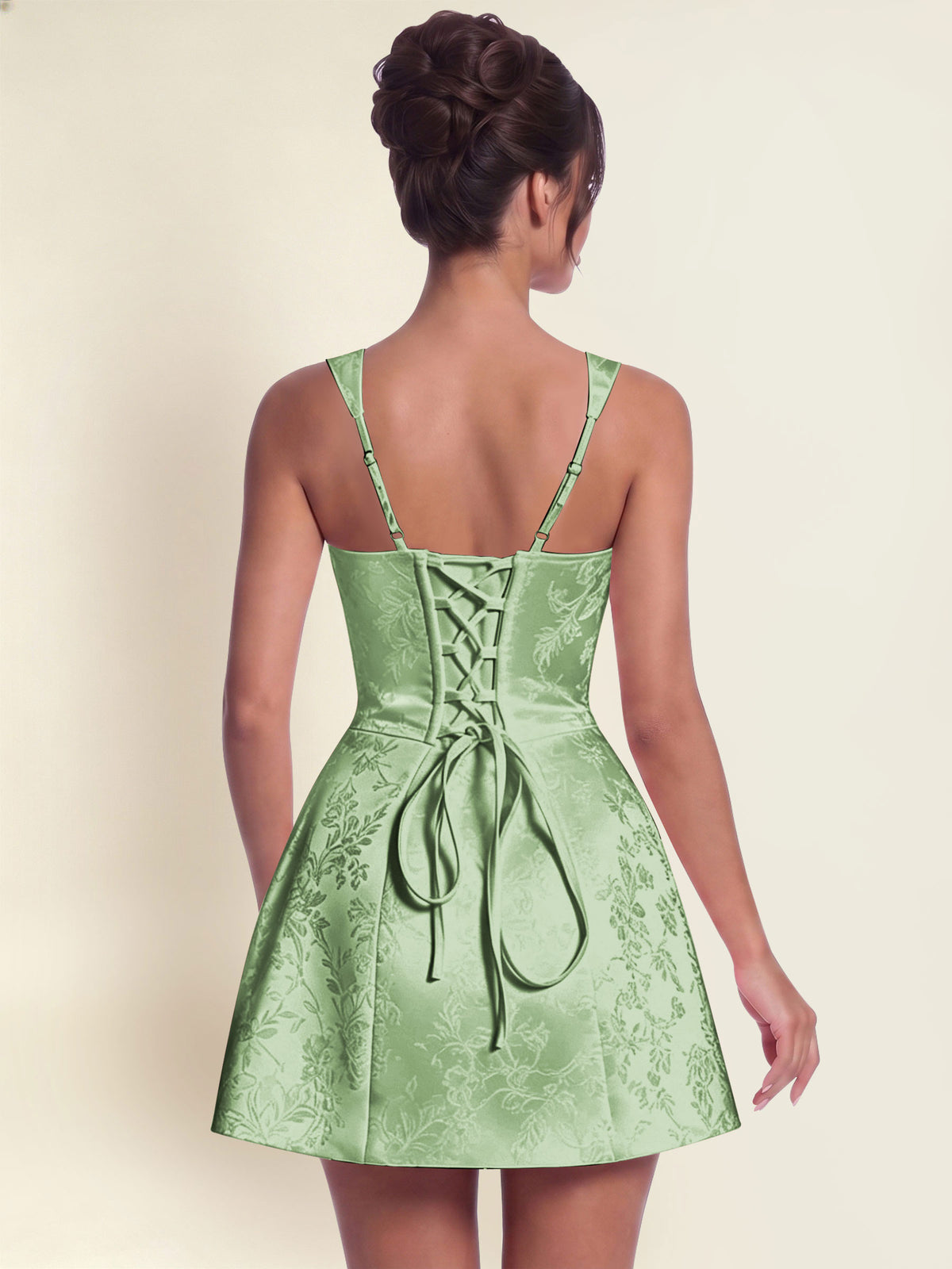 ROVDESY A-Line Square Neck Jacquard Satin Homecoming Mini Dress