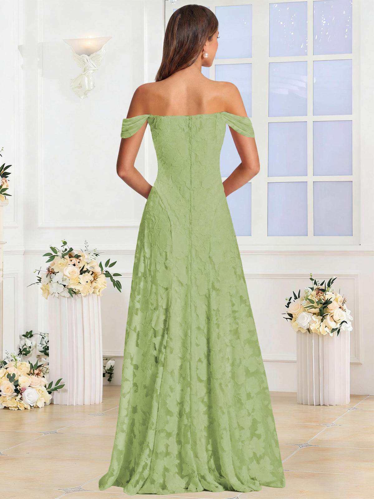 Off the Shoulder Floral Ruched A-line Bridesmaid Dress