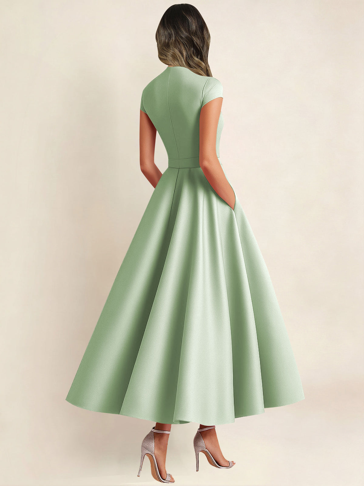 A Line V Neck 3D Flower Satin Mother of the Bride Dress
