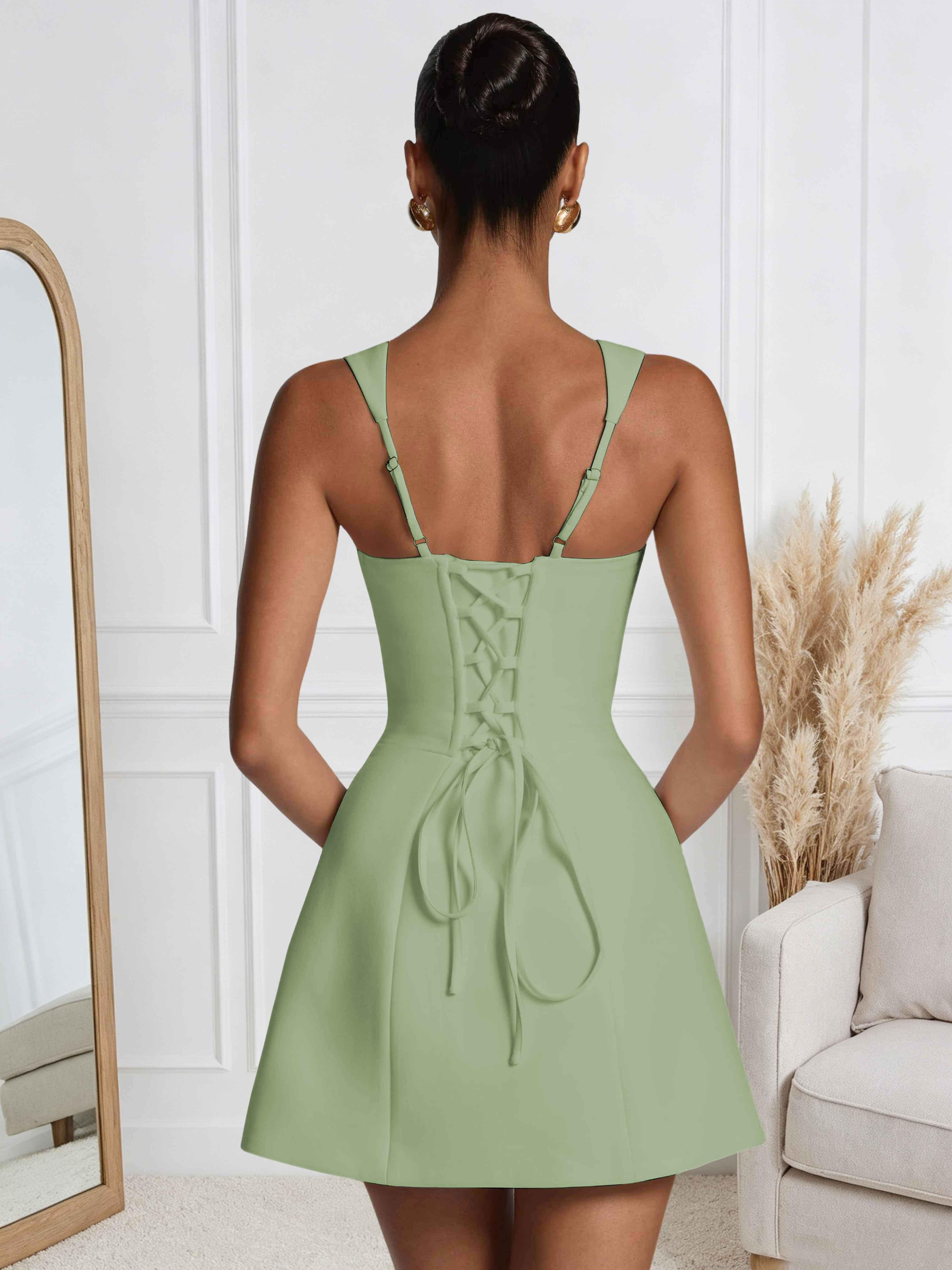 ROVDESY A-Line Square Neck Satin Homecoming Mini Dress