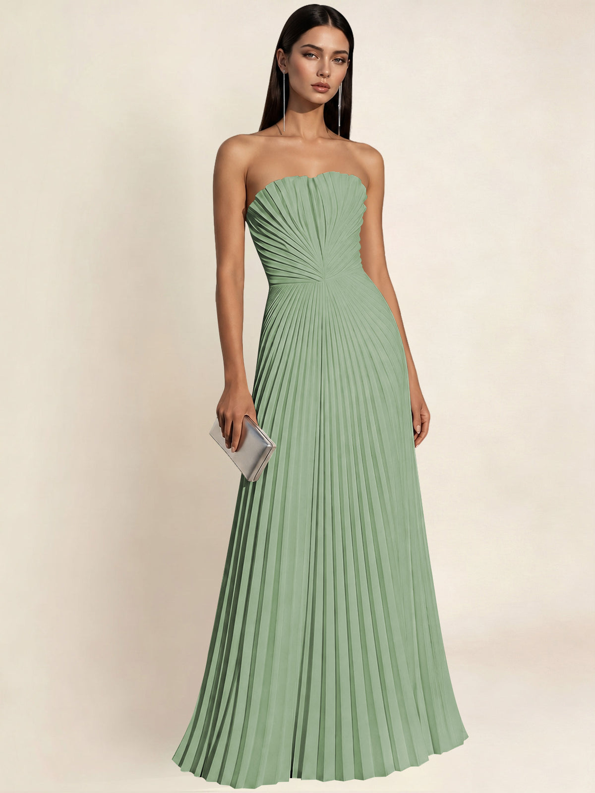 Strapless Satin Pleated A Line Bridesmaid Prom Dress