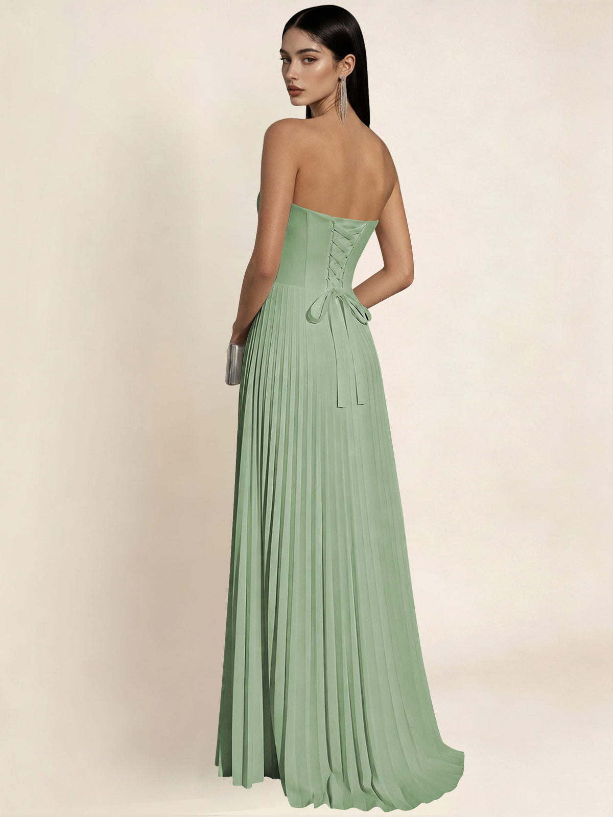 Strapless Satin Pleated A Line Bridesmaid Prom Dress