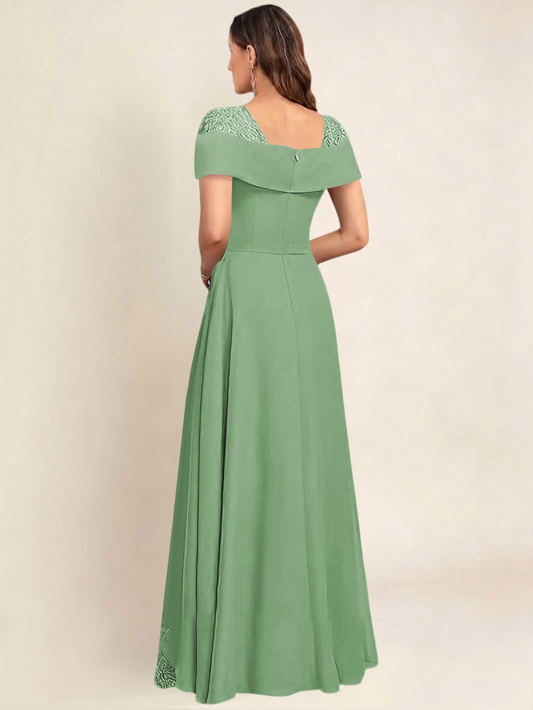 ROVDESY A-Line Off The Shoulder Lace Chiffon Long Mother of the Bride Dress Formal Gown