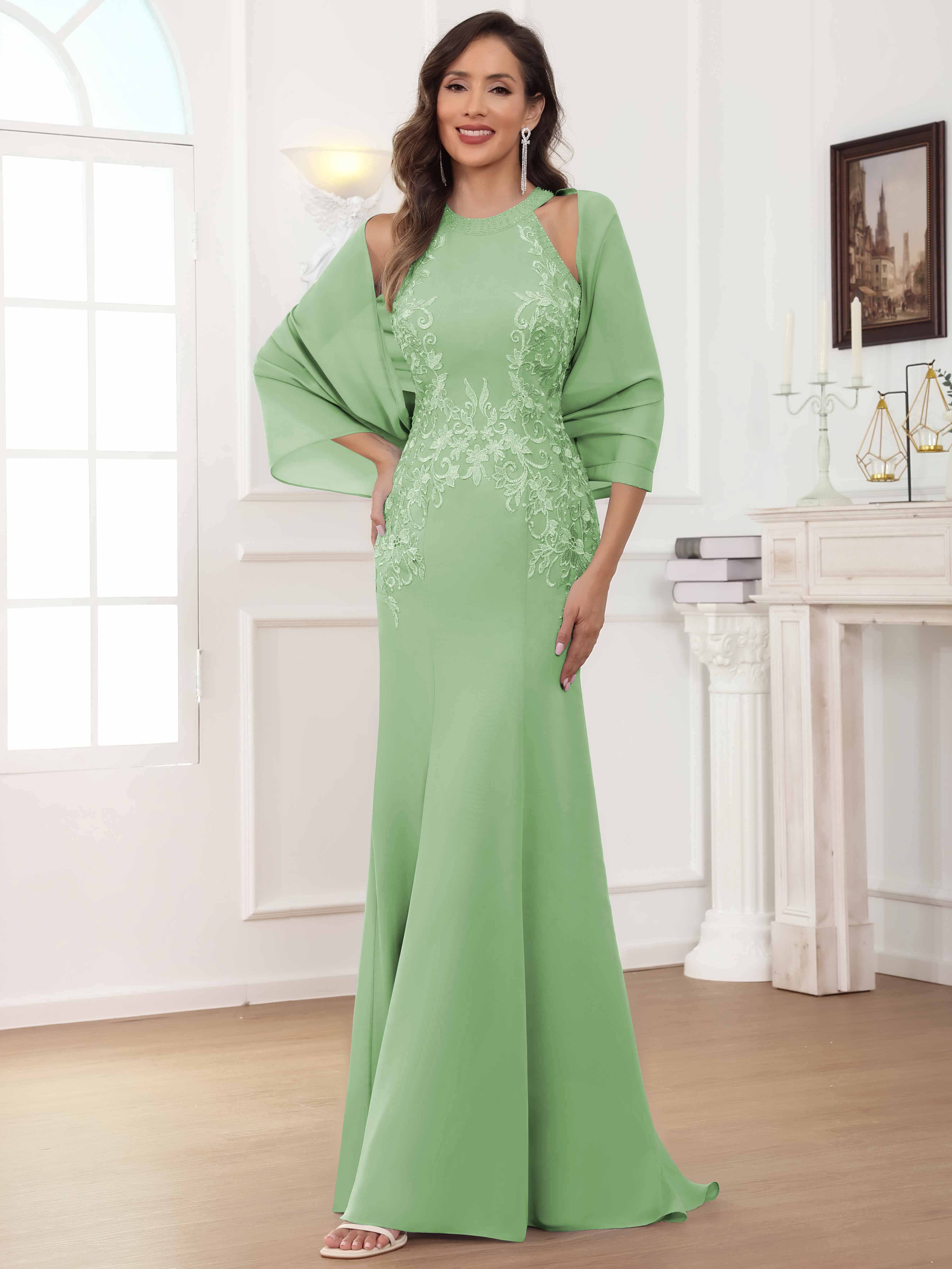 ROVDESY Halter Mermaid Lace Mother Of The Bride Dress With Jacket