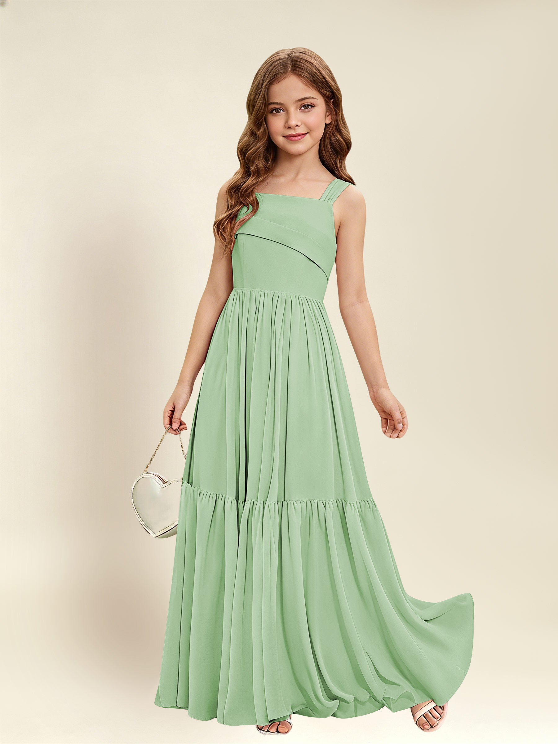 ROVDESY A-Line Square Neck Chiffon  Junior Bridesmaid Dress