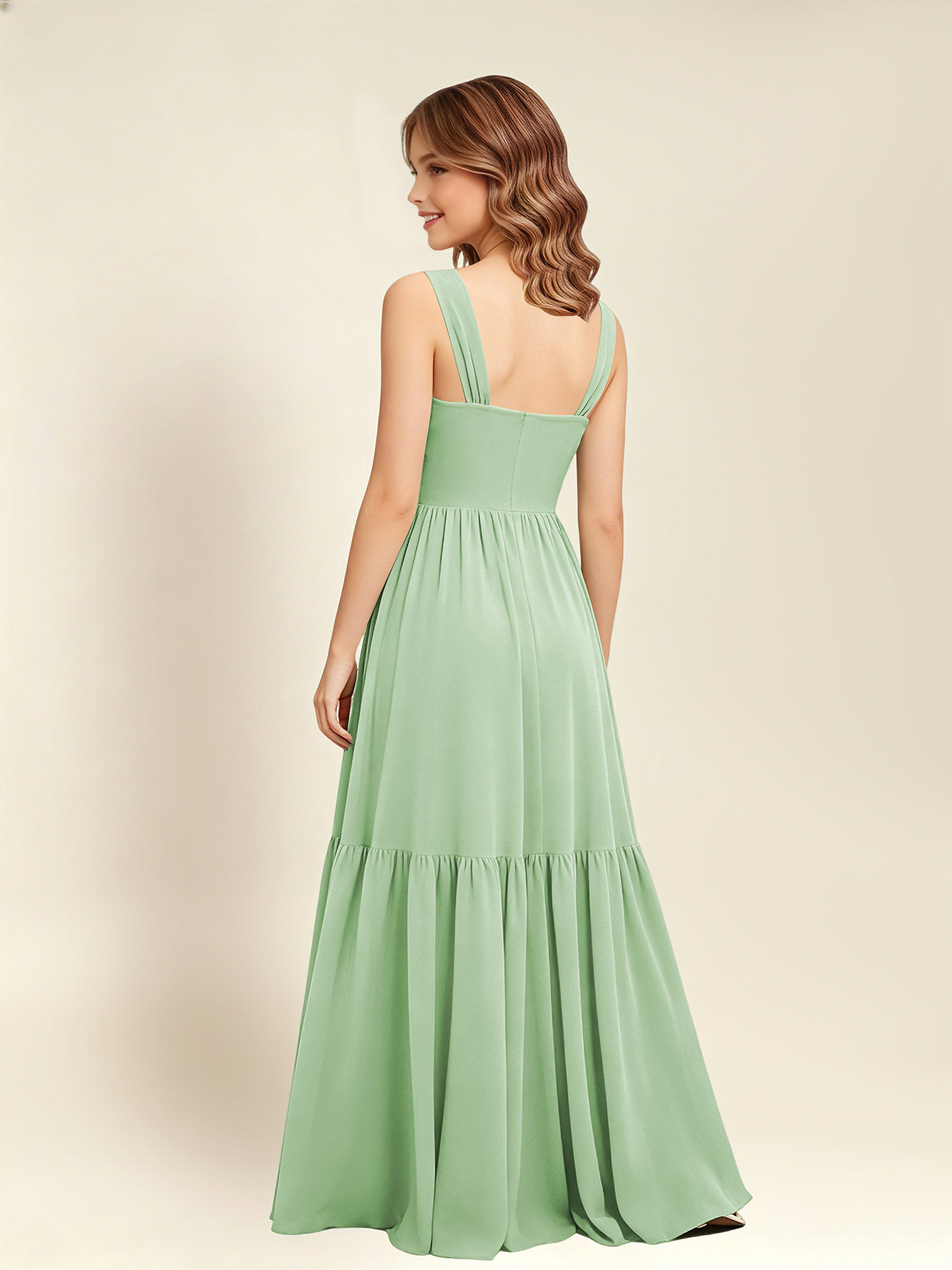 ROVDESY A-Line Square Neck Chiffon  Junior Bridesmaid Dress