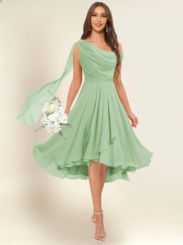 A-Line One Shoulder Pleated Chiffon Bridesmaid Dress With Flowing Sash