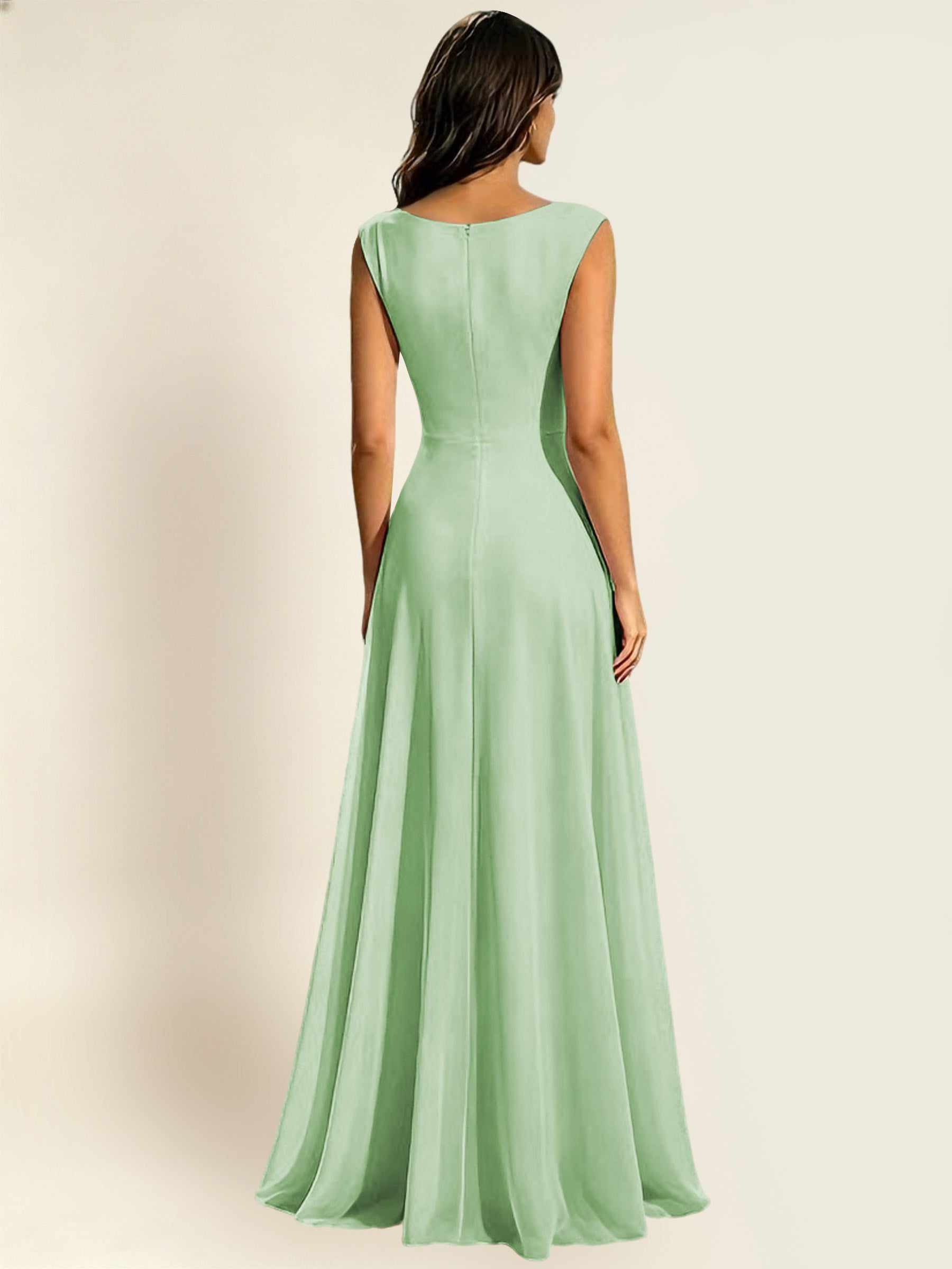 ROVDESY A-Line Chiffon Long Bridesmaid Dress With Sleeveless