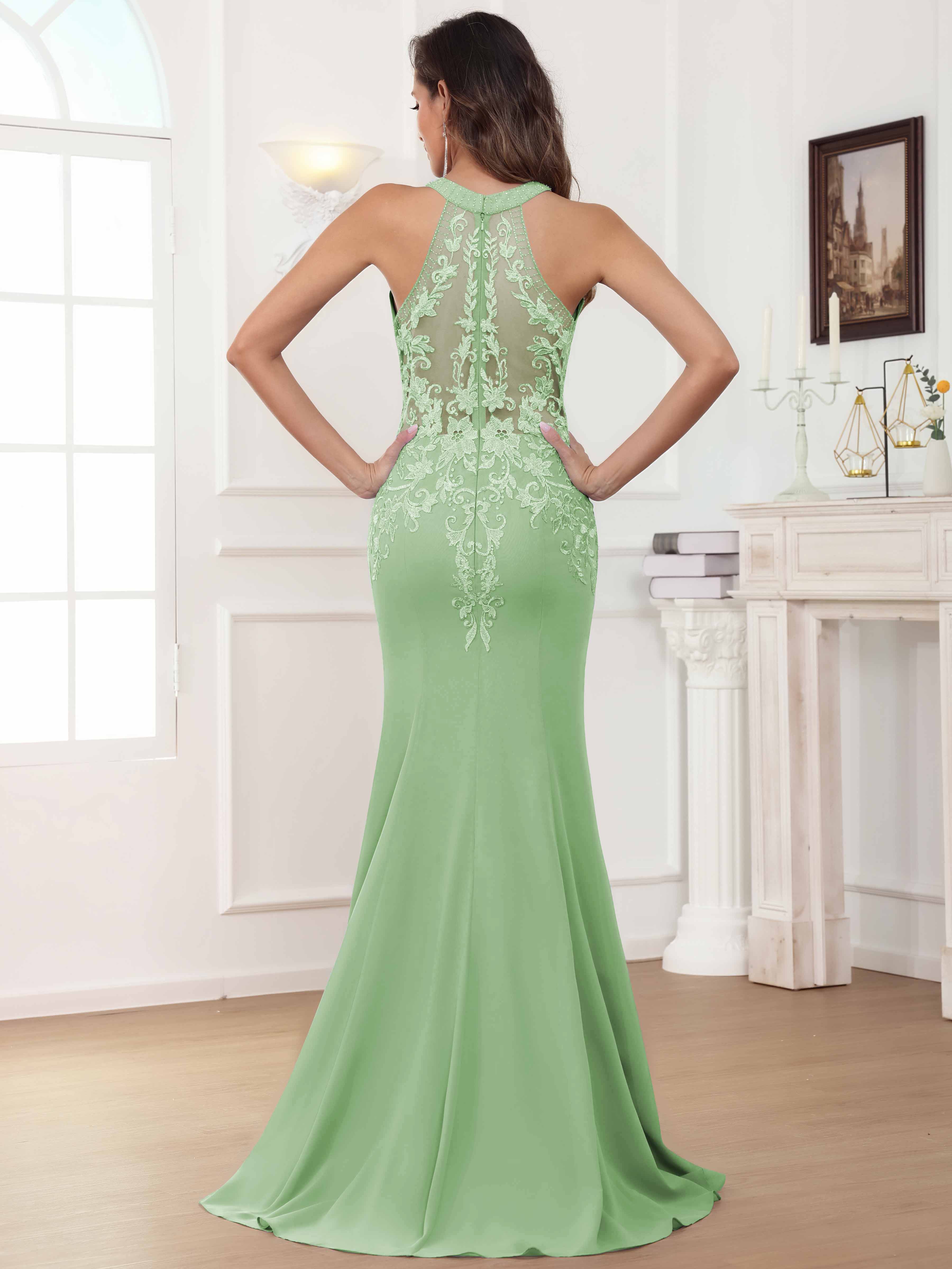 ROVDESY Halter Mermaid Lace Mother Of The Bride Dress With Jacket