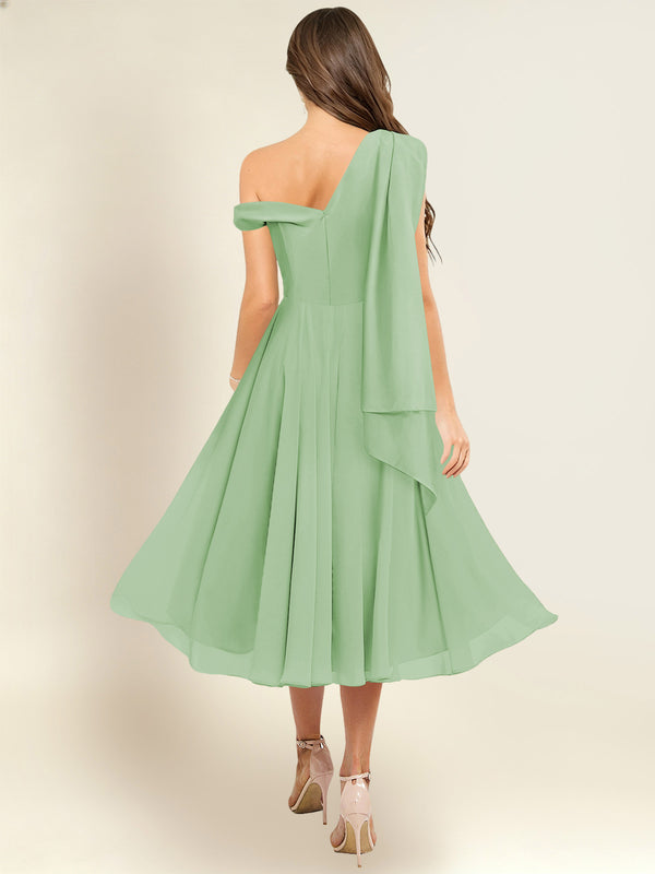 A-Line One Shoulder Pleated Chiffon Bridesmaid Dress With Flowing Sash