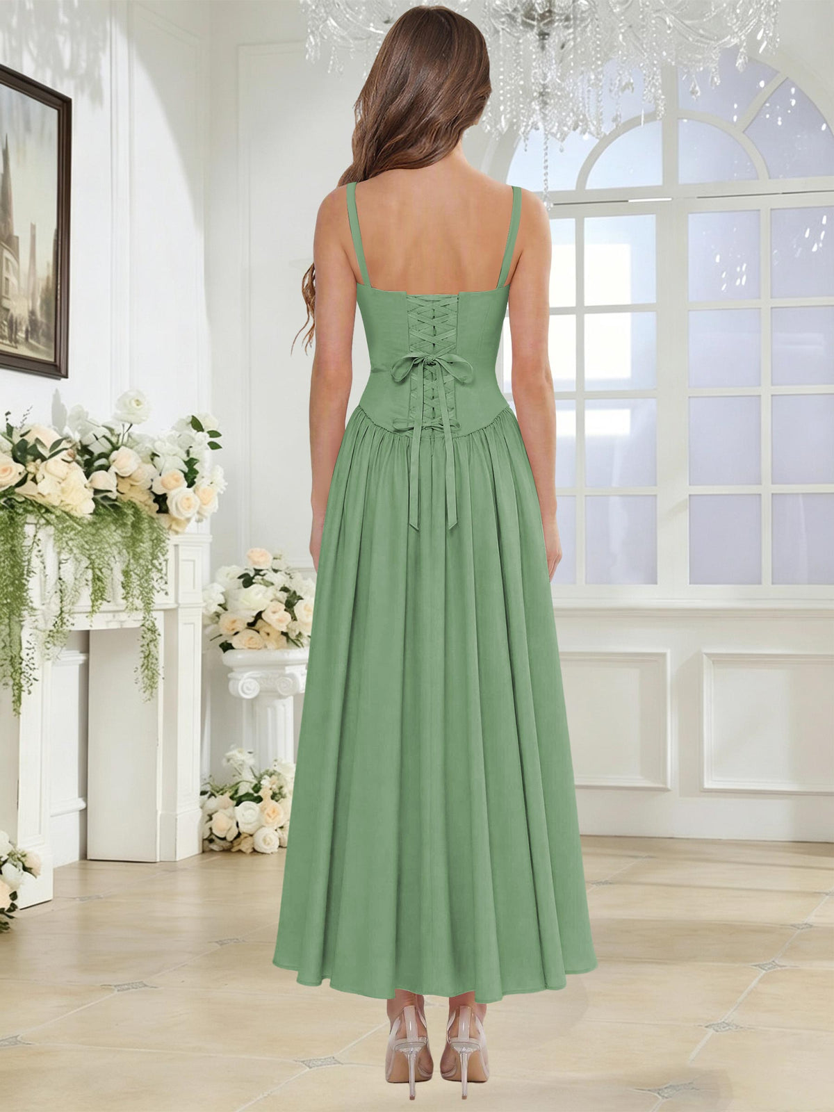Spaghetti Strap Chiffon Ruched A Line Bridesmaid Dress