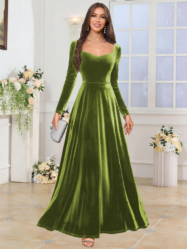 Velvet A Line Long Sleeve Bridesmaid Dresses