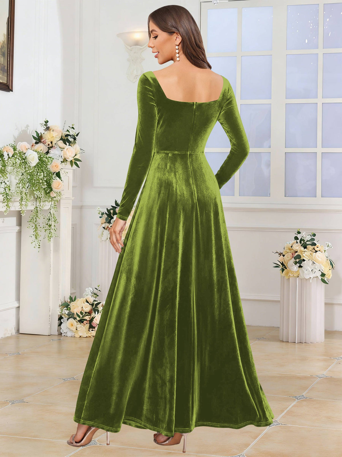 Velvet A Line Long Sleeve Bridesmaid Dresses