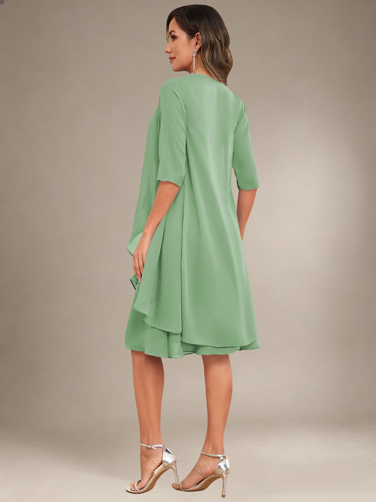 2 Pieces Half Sleeve Chiffon Knee Length Mother Of The Bride Dresses with Jacket