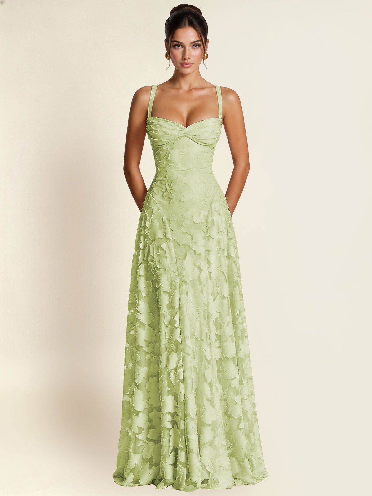 Floral Jacquard A Line Maxi Bridesmaid Dress