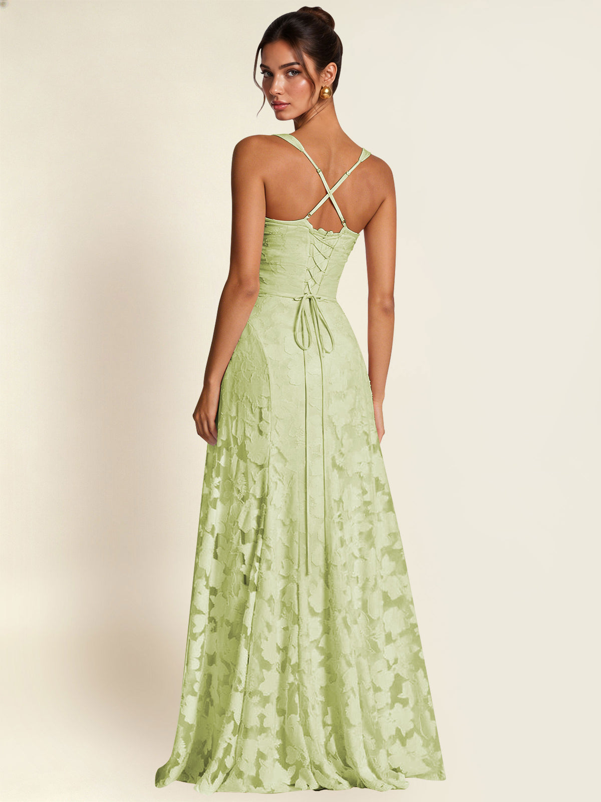Floral Jacquard A Line Maxi Bridesmaid Dress