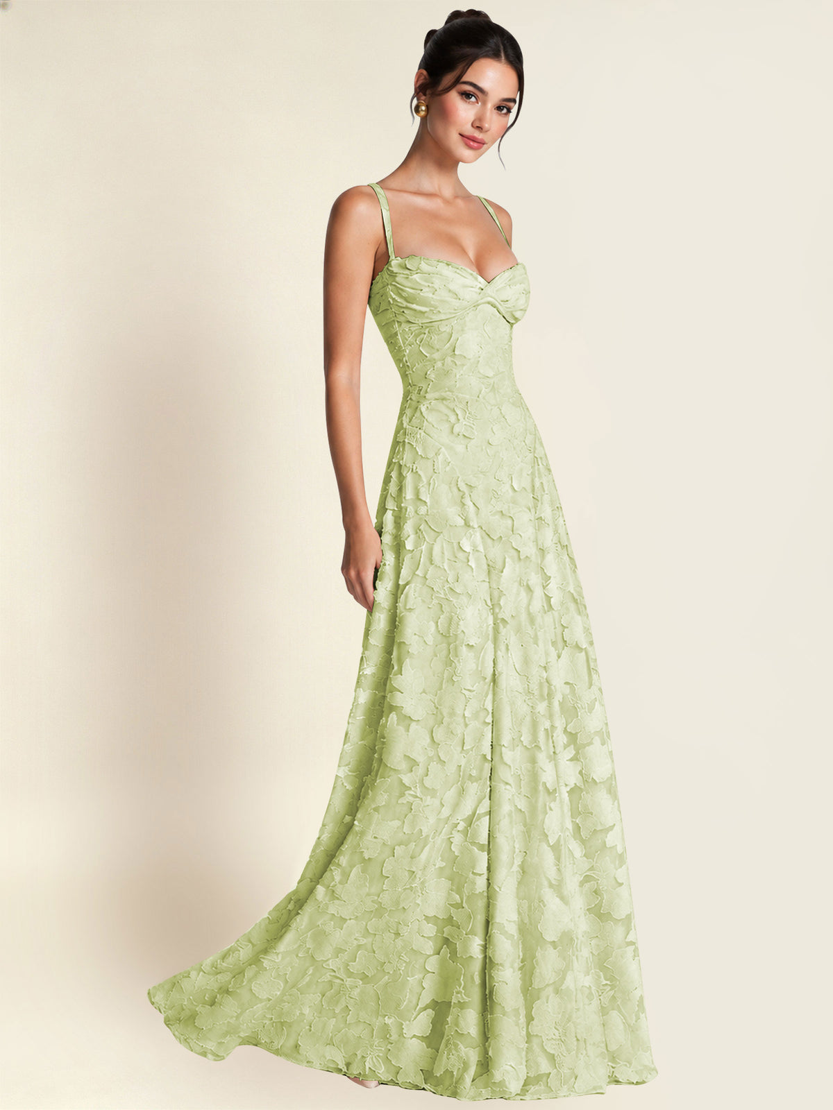 Floral Jacquard A Line Maxi Bridesmaid Dress