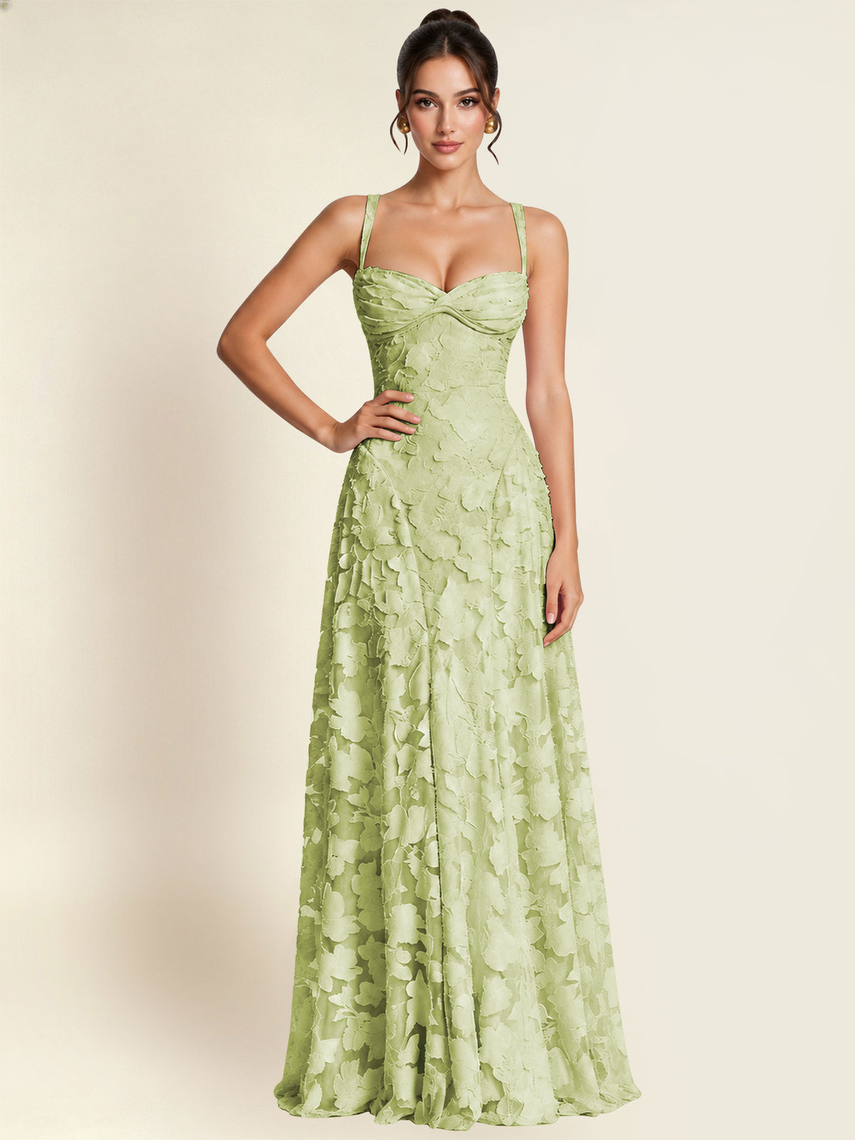 Floral Jacquard A Line Maxi Bridesmaid Dress