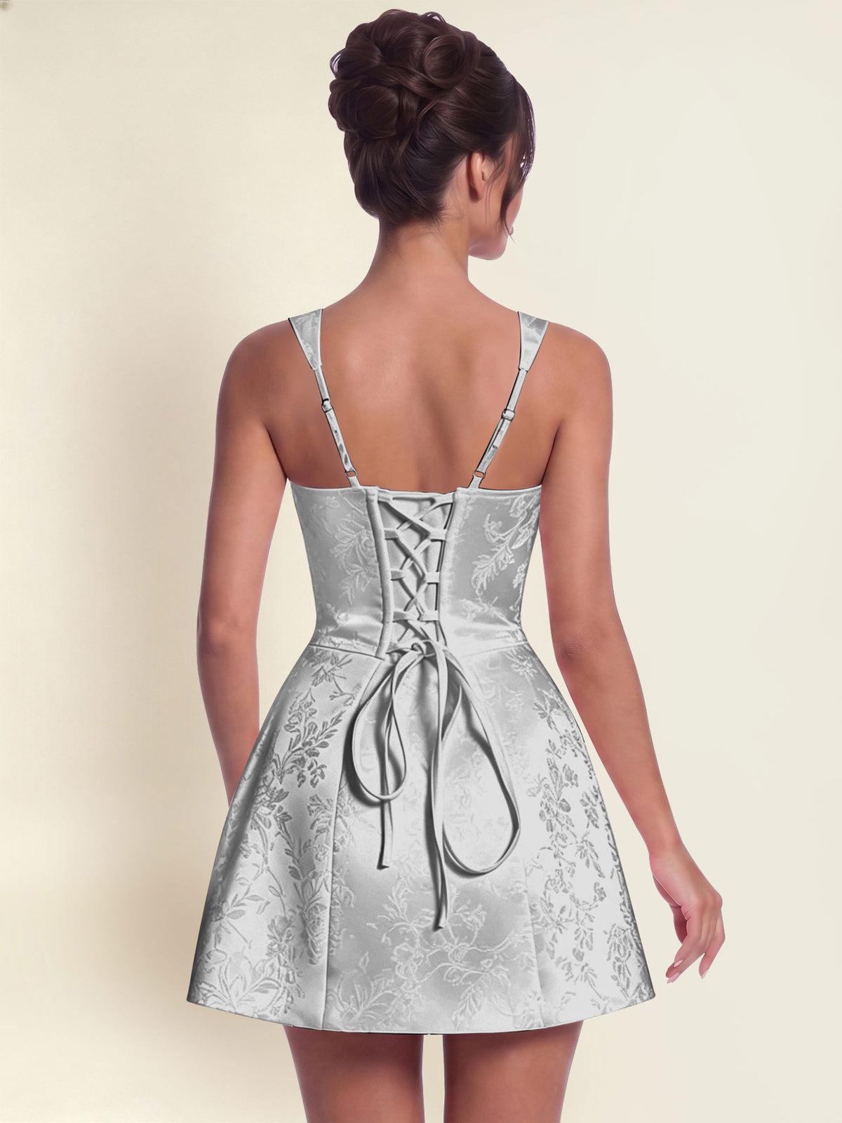 ROVDESY A-Line Square Neck Jacquard Satin Homecoming Mini Dress
